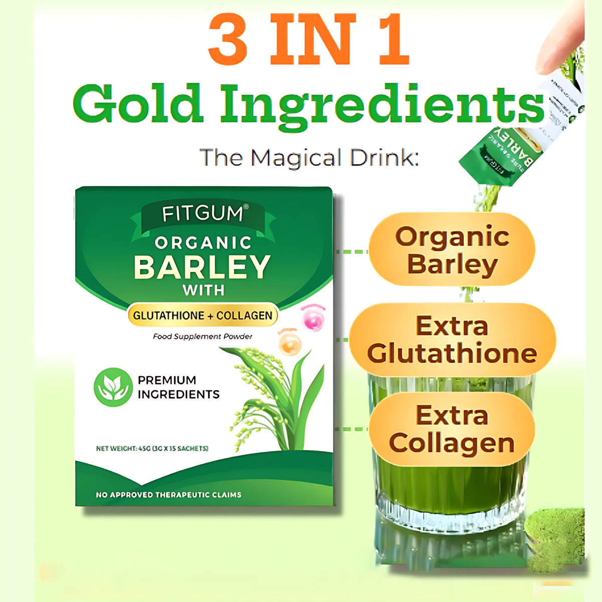 Fitgum Organic Barley Weight Loss Detox Powder – 45g (15 x 3g Sachets)