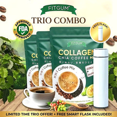 Fitgum Collagen Chia 11-in-1 Shape Coffee Mix – 3PCS Combo + FREE Smart Flask