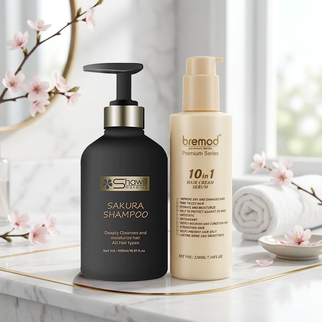 Bremod 10 in 1 Hair Cream Serum (210ml) + Shawill Sakura Shampoo (500ml) Hair Care Combo