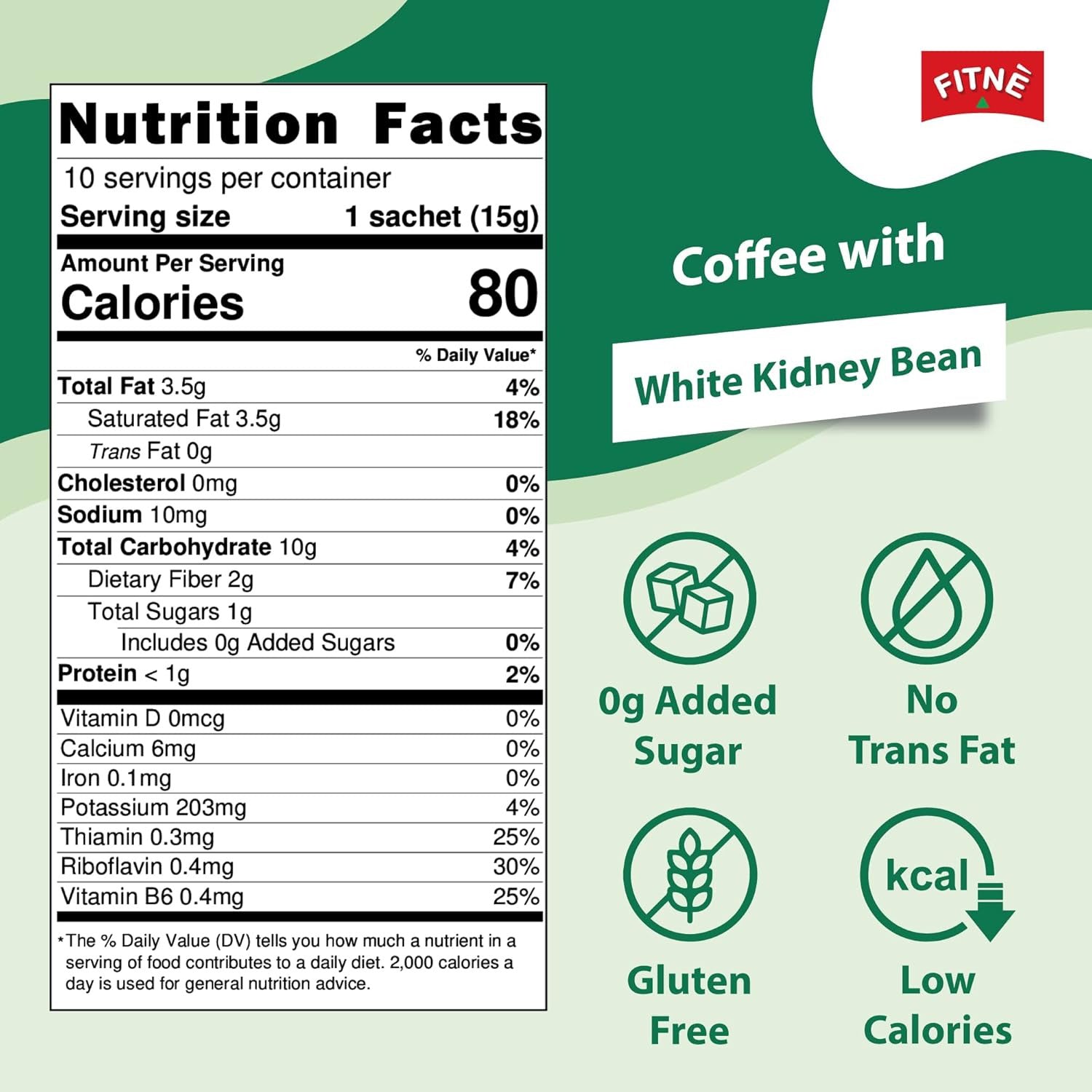FITNE Instant Coffee Mix With White Kidney Bean Extract - 15gm × 10 Sachets