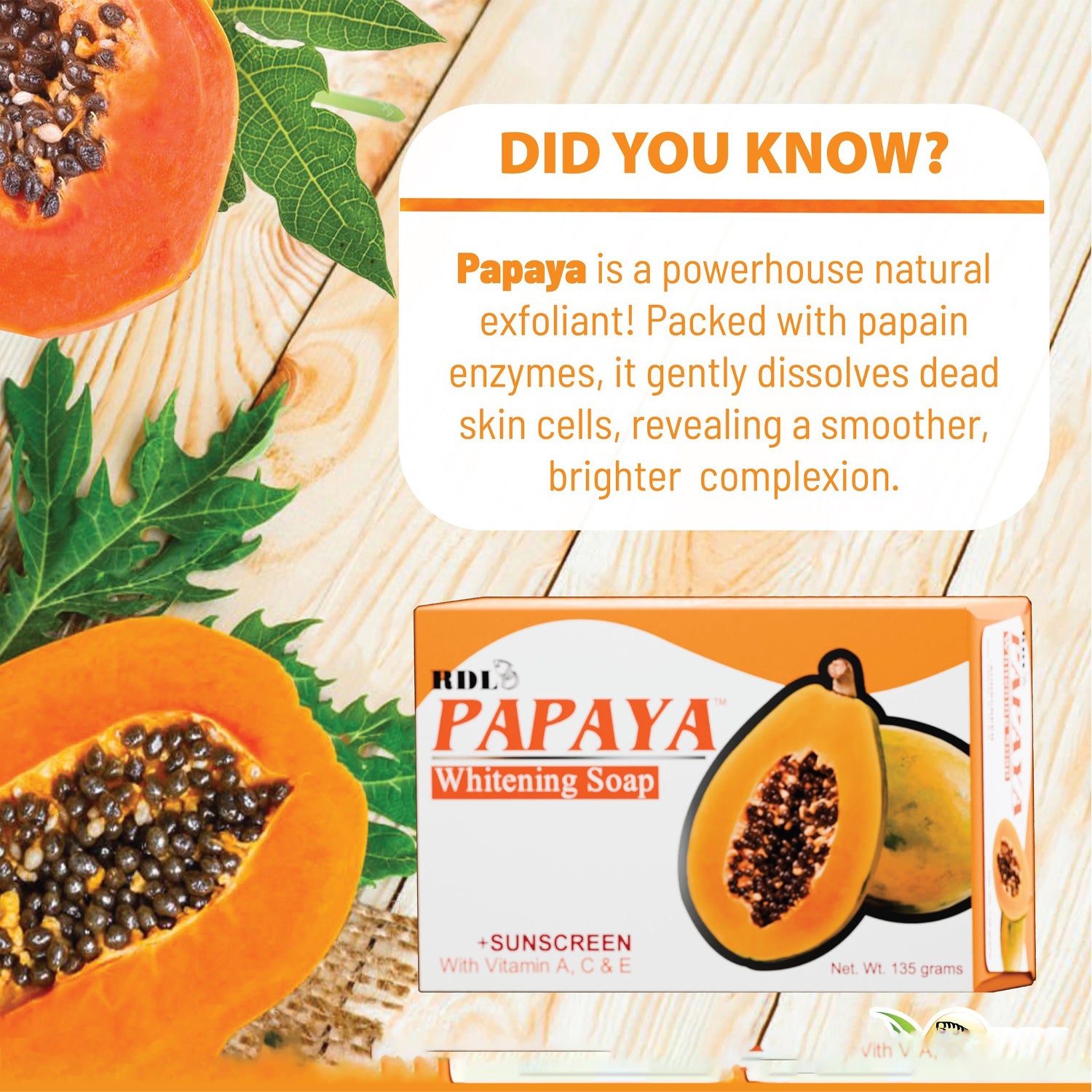 RDL Papaya Brightening Soap with Sunscreen – 3X Value Pack (3 x 65g)