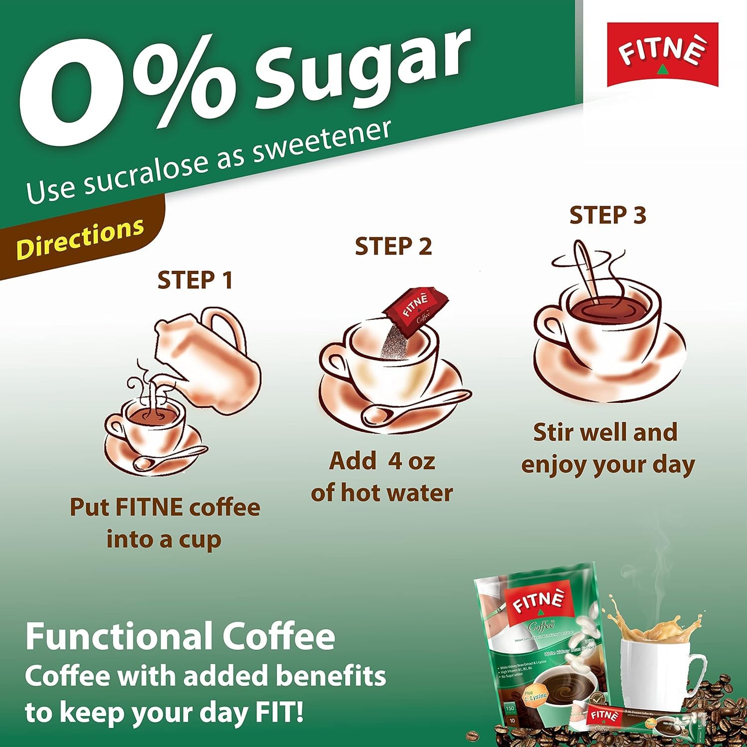 FITNE Instant Coffee Mix With White Kidney Bean Extract - 15gm × 10 Sachets