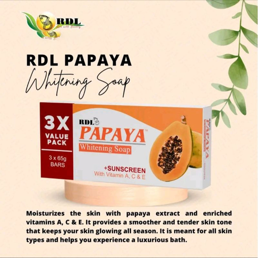 RDL Papaya Brightening Soap with Sunscreen – 3X Value Pack (3 x 65g)