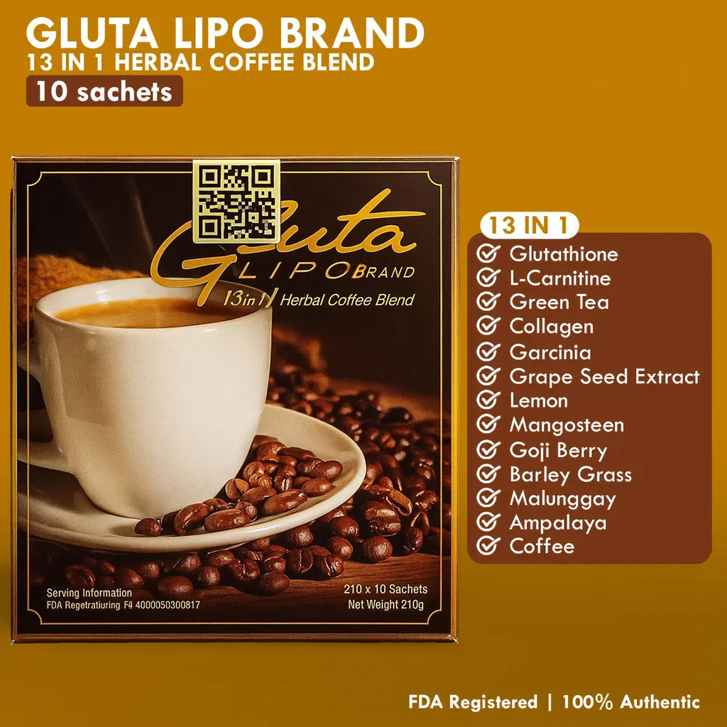 Glutalipo 13-in-1 Detox Coffee – Box of 10 Sachets X 21g Each