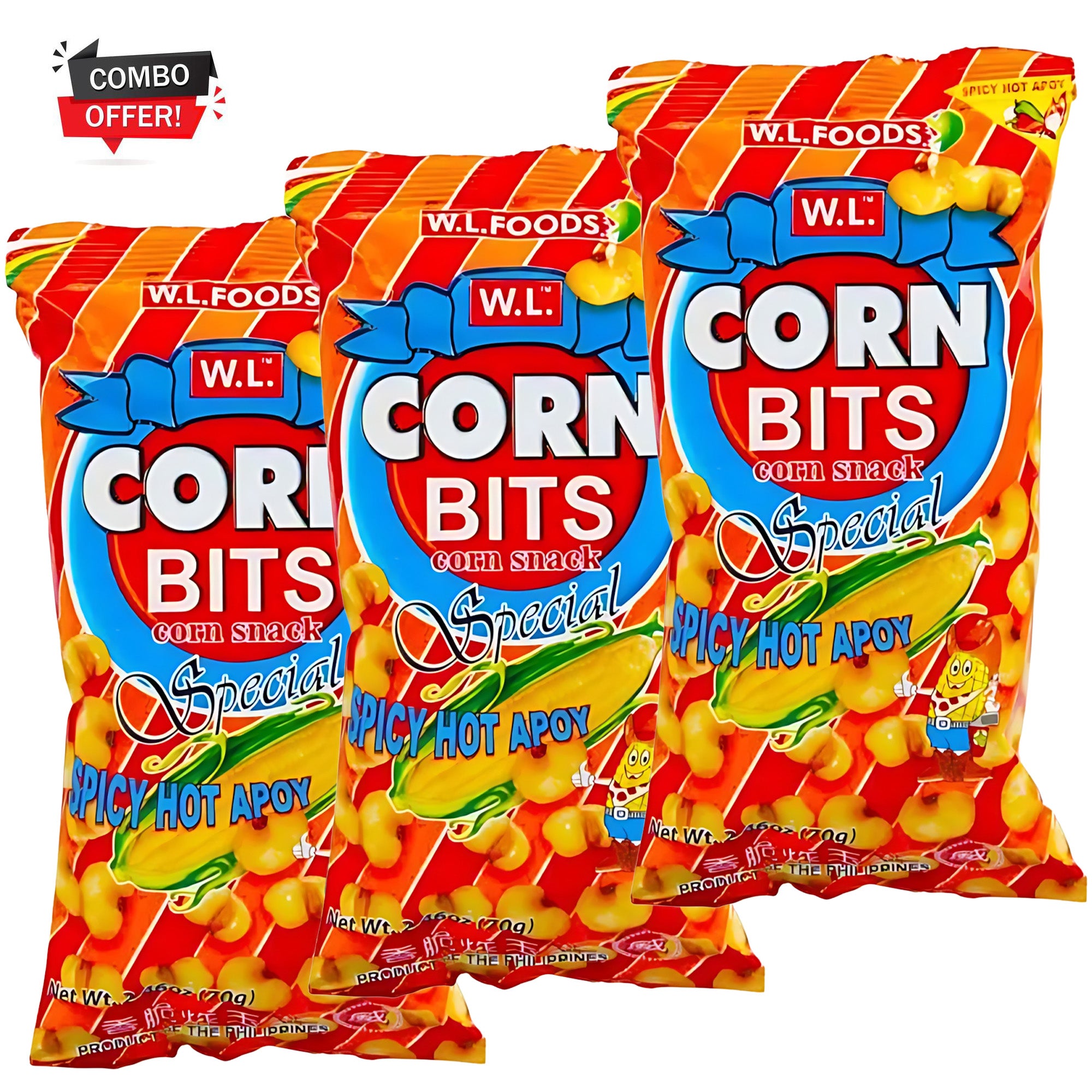 WL Food Corn bits Spicy Hot Apoy 70g - Combo Offer
