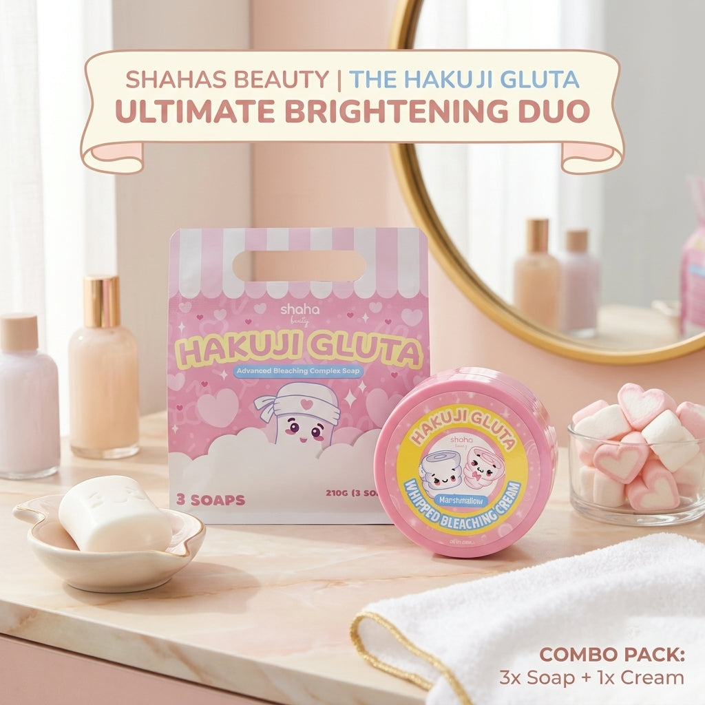 Shaha Beauty Hakuji Gluta Ultimate Brightening Duo – Advanced Soap Set (210g) + Gluta Whipped Cream (200ml)