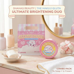 Shaha Beauty Hakuji Gluta Ultimate Brightening Duo – Advanced Soap Set (210g) + Gluta Whipped Cream (200ml)