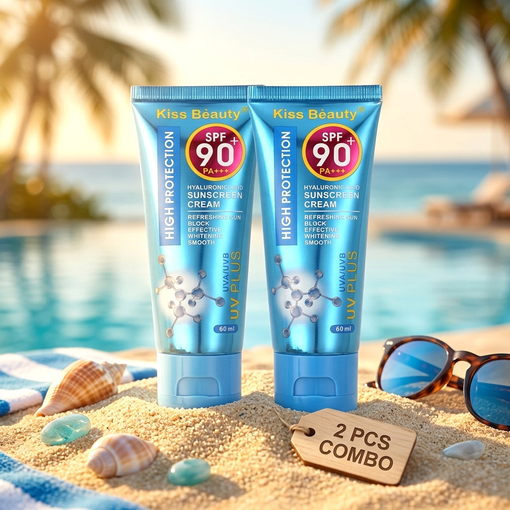 KISS Beauty Hyaluronic Acid Sunscreen Cream SPF 90+ PA+++ – 60ml (2pcs Combo)
