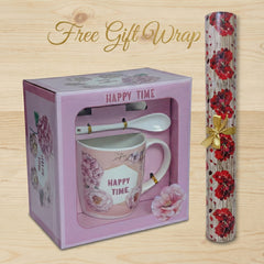 Happy Time Premium Ceramic Coffee Mug Gift Set - With Free Gift Wrap