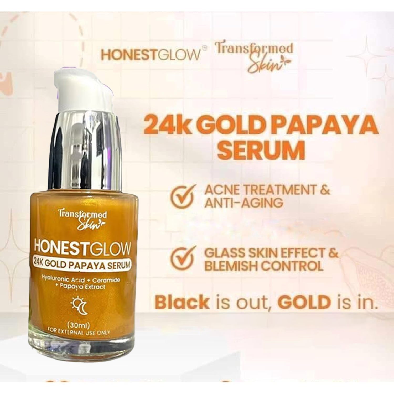 Honest Glow 24K Gold Papaya Serum - 30ml