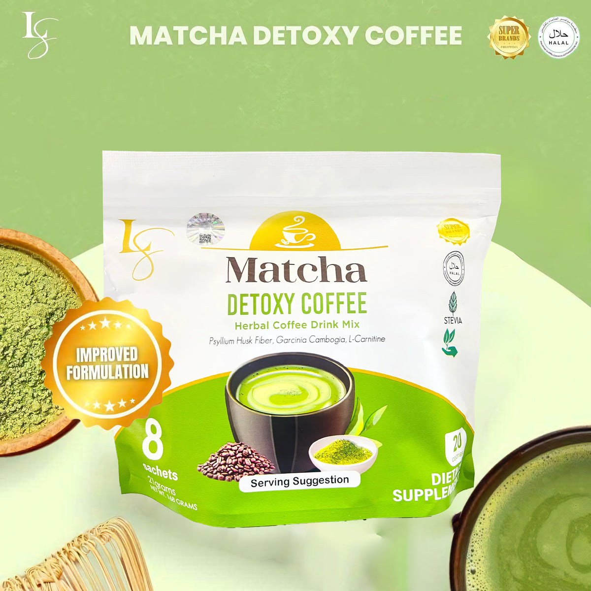 LuxeSlim Matcha Detoxy Coffee – 21g × 8 Sachets