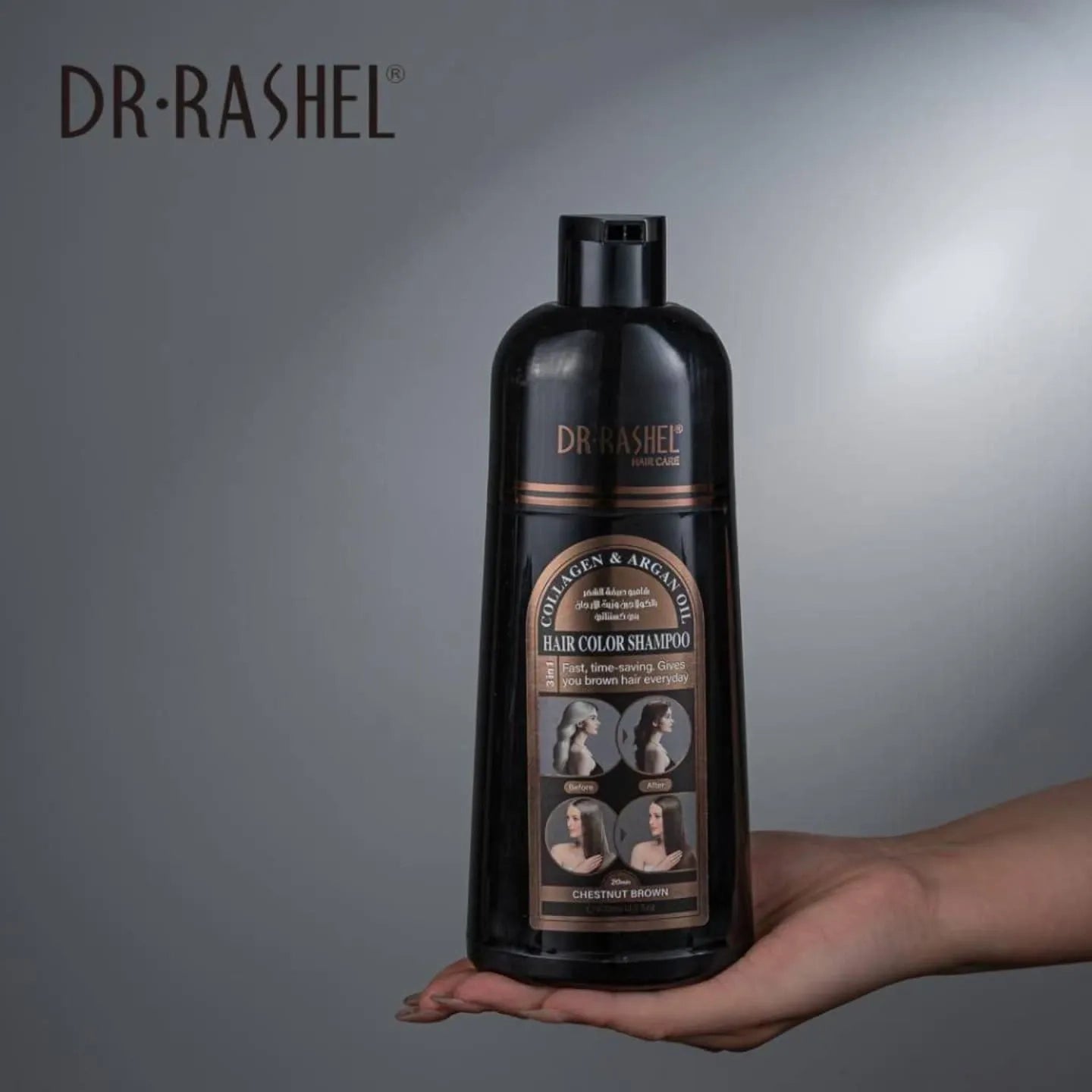 Dr. Rashel Collagen & Argan Oil Hair Color Shampoo – Chestnut Brown (400ml)