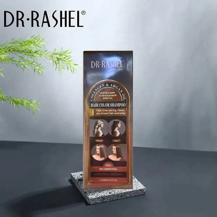 Dr. Rashel Collagen & Argan Oil Hair Color Shampoo – Chestnut Brown (400ml)