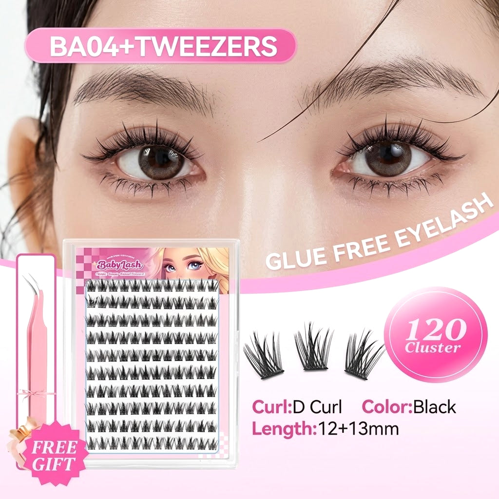 Babe Lash Glue-Free Self-Adhesive Cluster Eyelashes with Free Tweezer