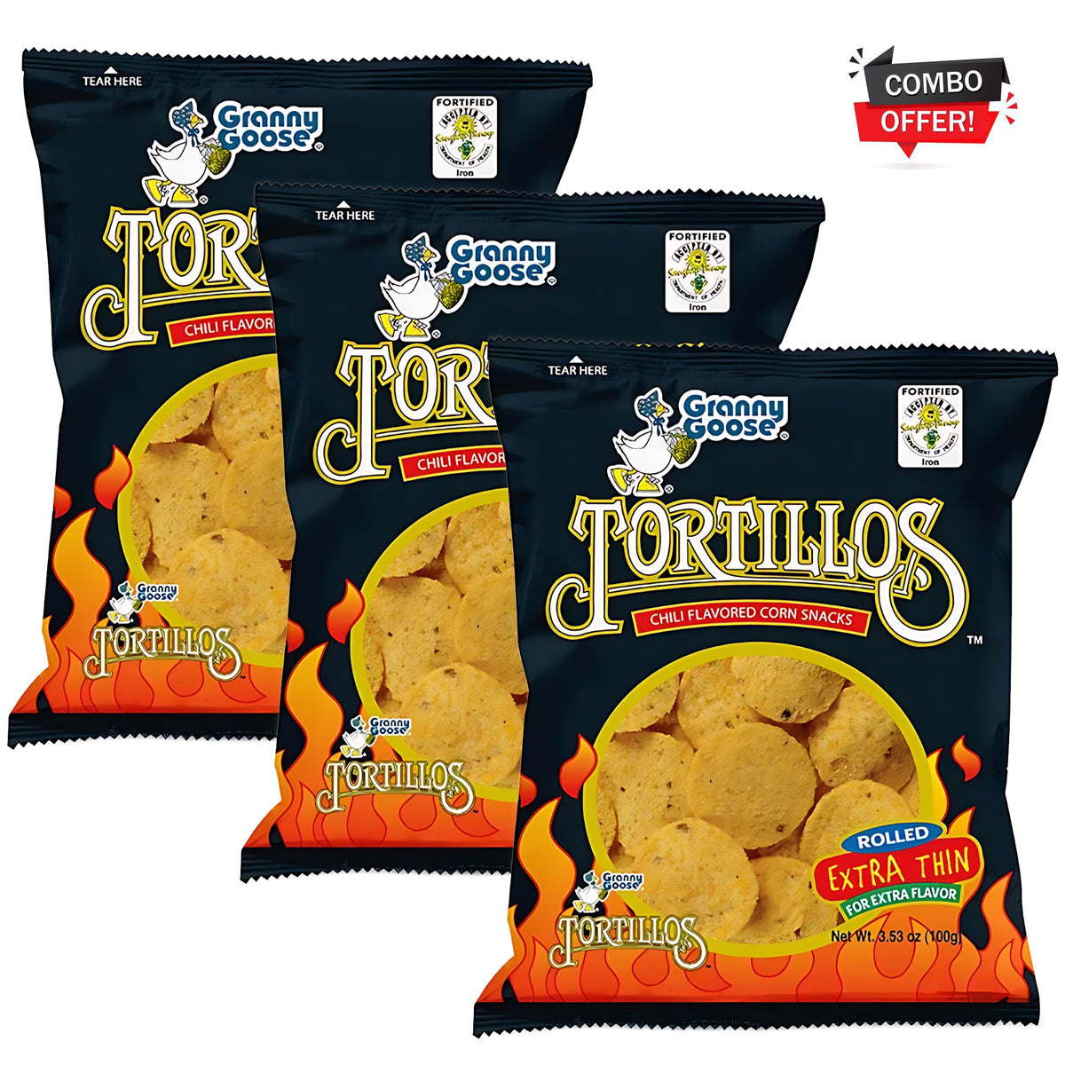 Granny Goose Tortillos Chili Flavoured Corn Snack 100gm - Combo Offer