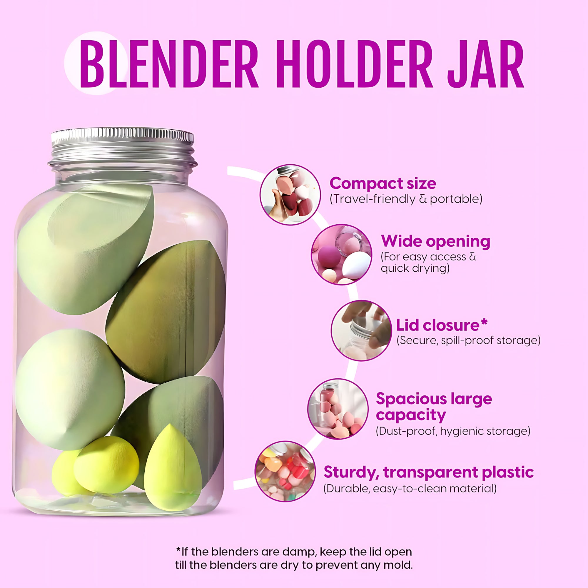 Makeup Blending Sponges Set of 7 in a Jar – Smooth & Flawless Finish