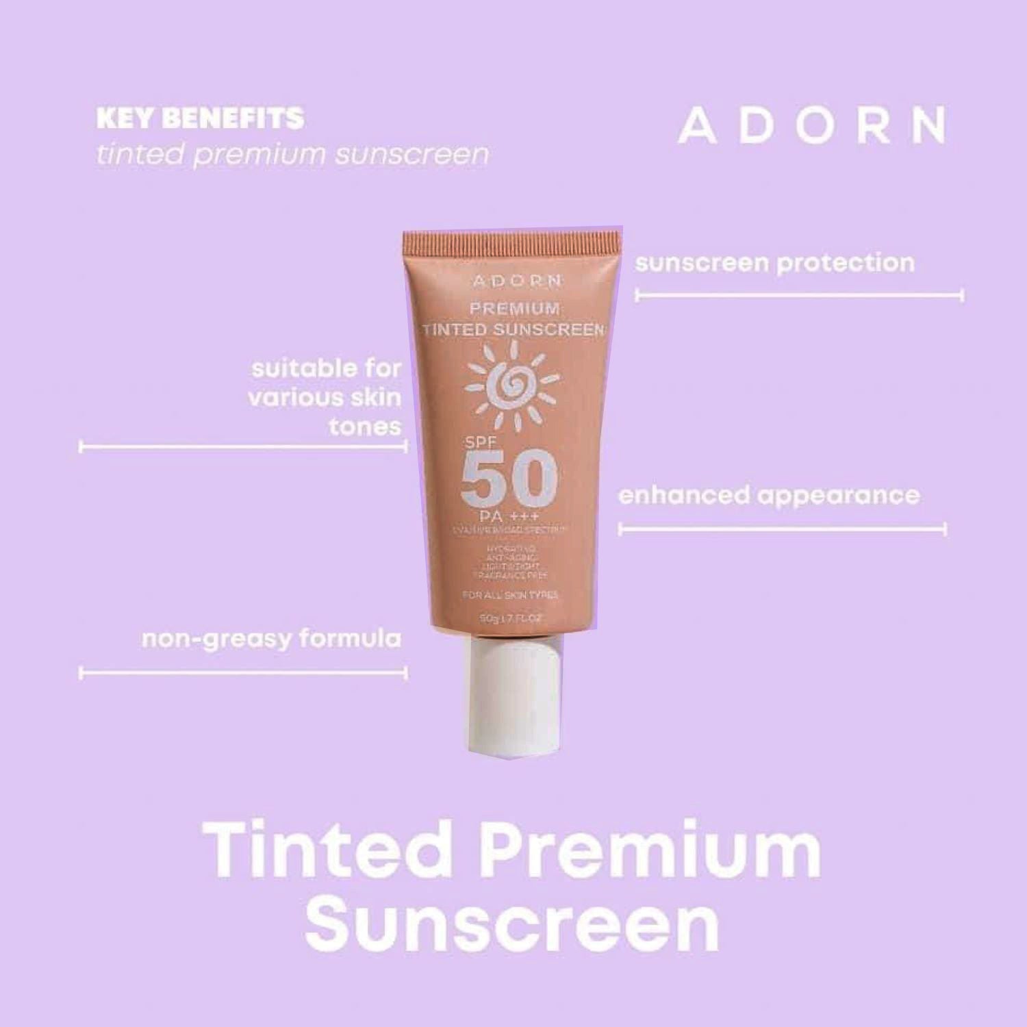 Adorn Premium Tinted Sunscreen SPF 50 PA+++ - 50g