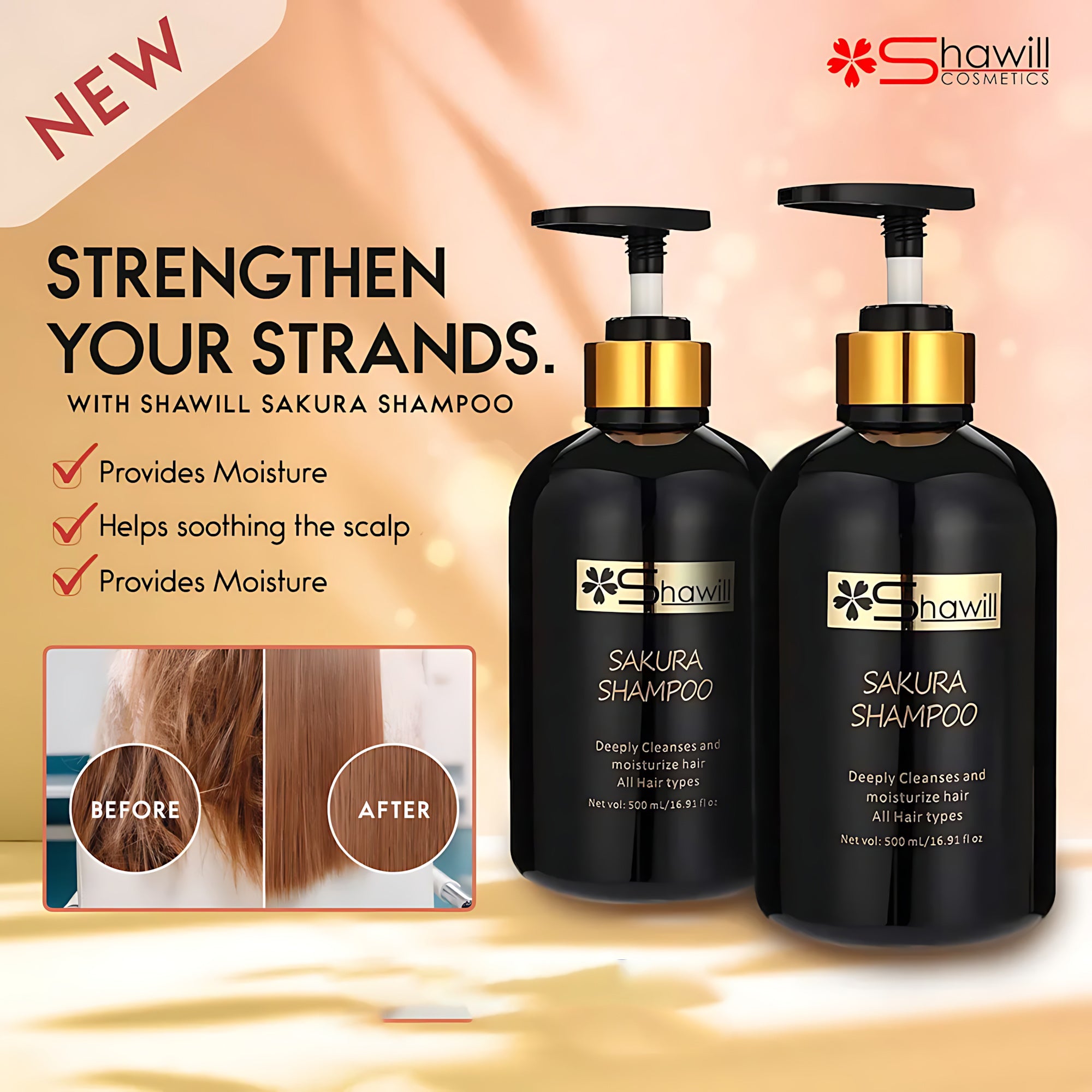 Shawill Sakura Shampoo – Deep Cleansing & Moisturizing for All Hair Types (500ml)