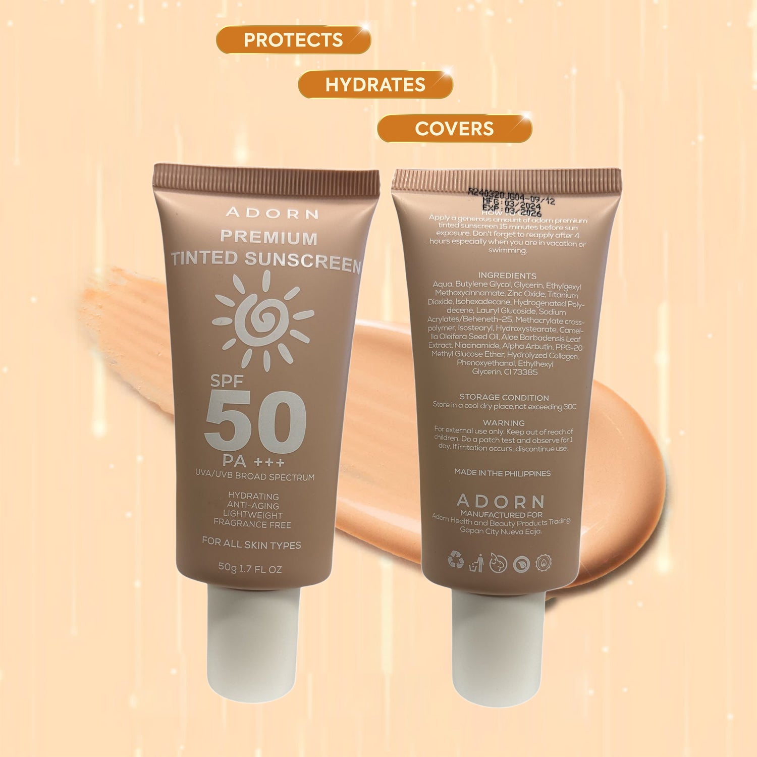 Adorn Premium Tinted Sunscreen SPF 50 PA+++ - 50g