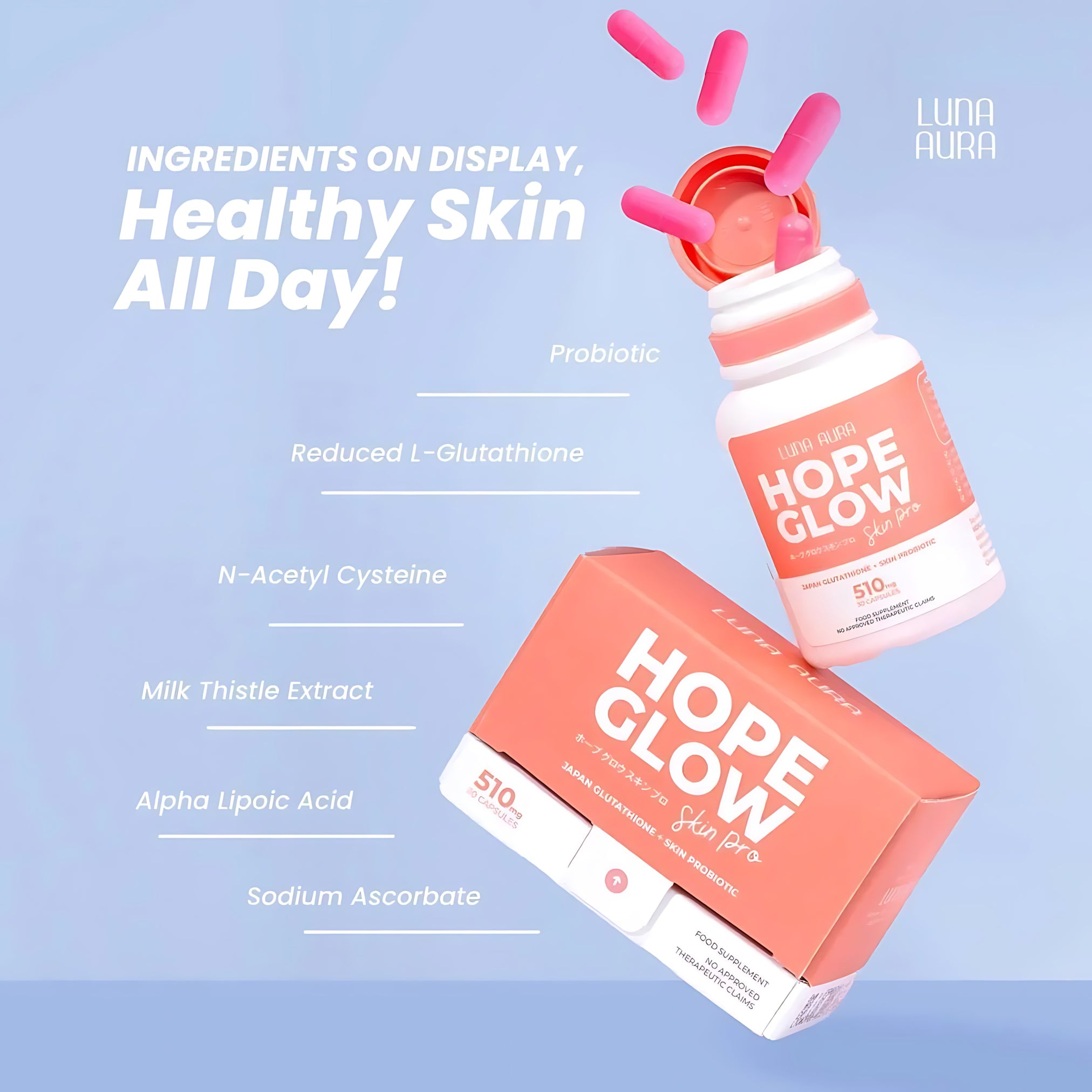 Luna Aura Hope Glow Skin Pro – Japan Glutathione + Skin Probiotic (30 Capsules)