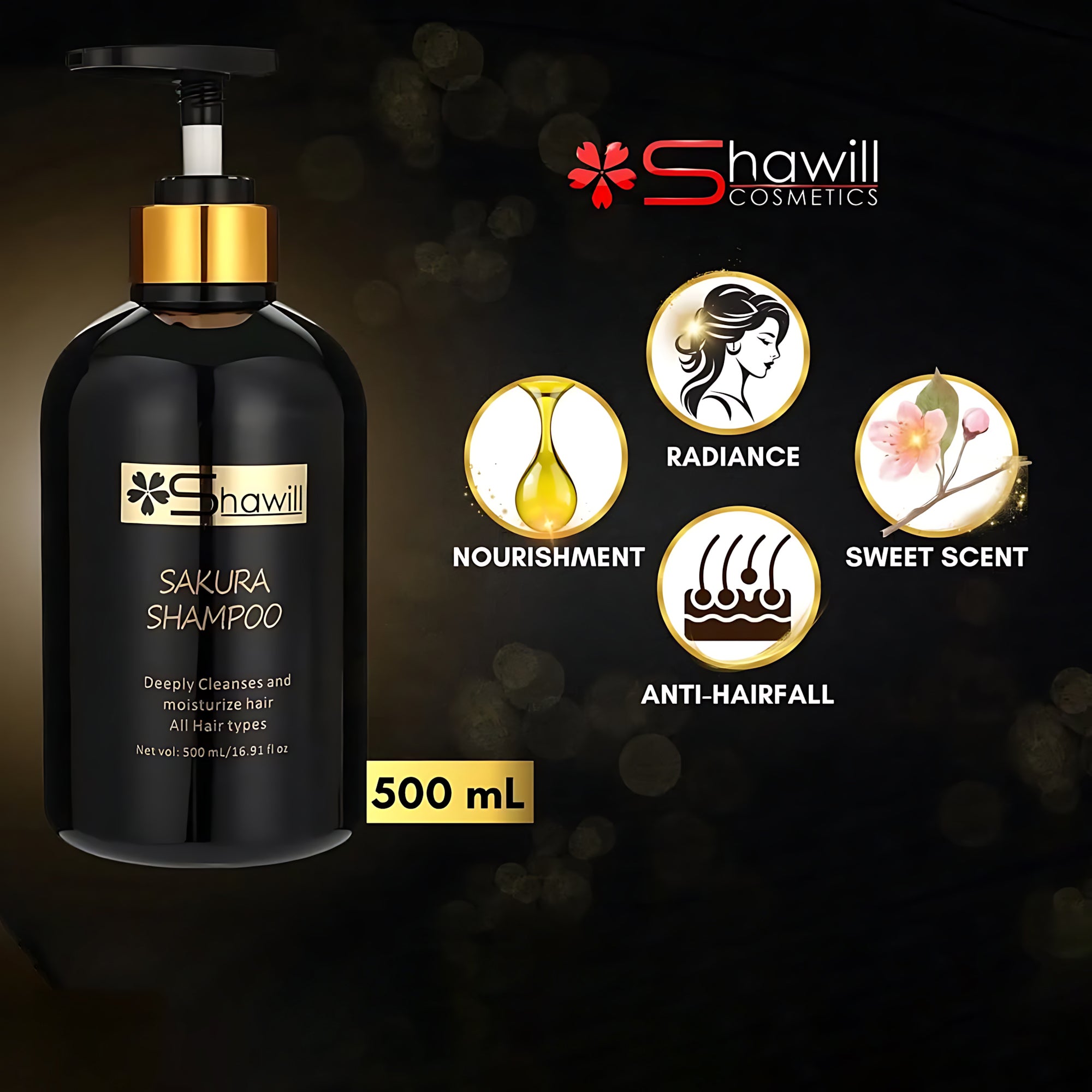 Shawill Sakura Shampoo – Deep Cleansing & Moisturizing for All Hair Types (500ml)