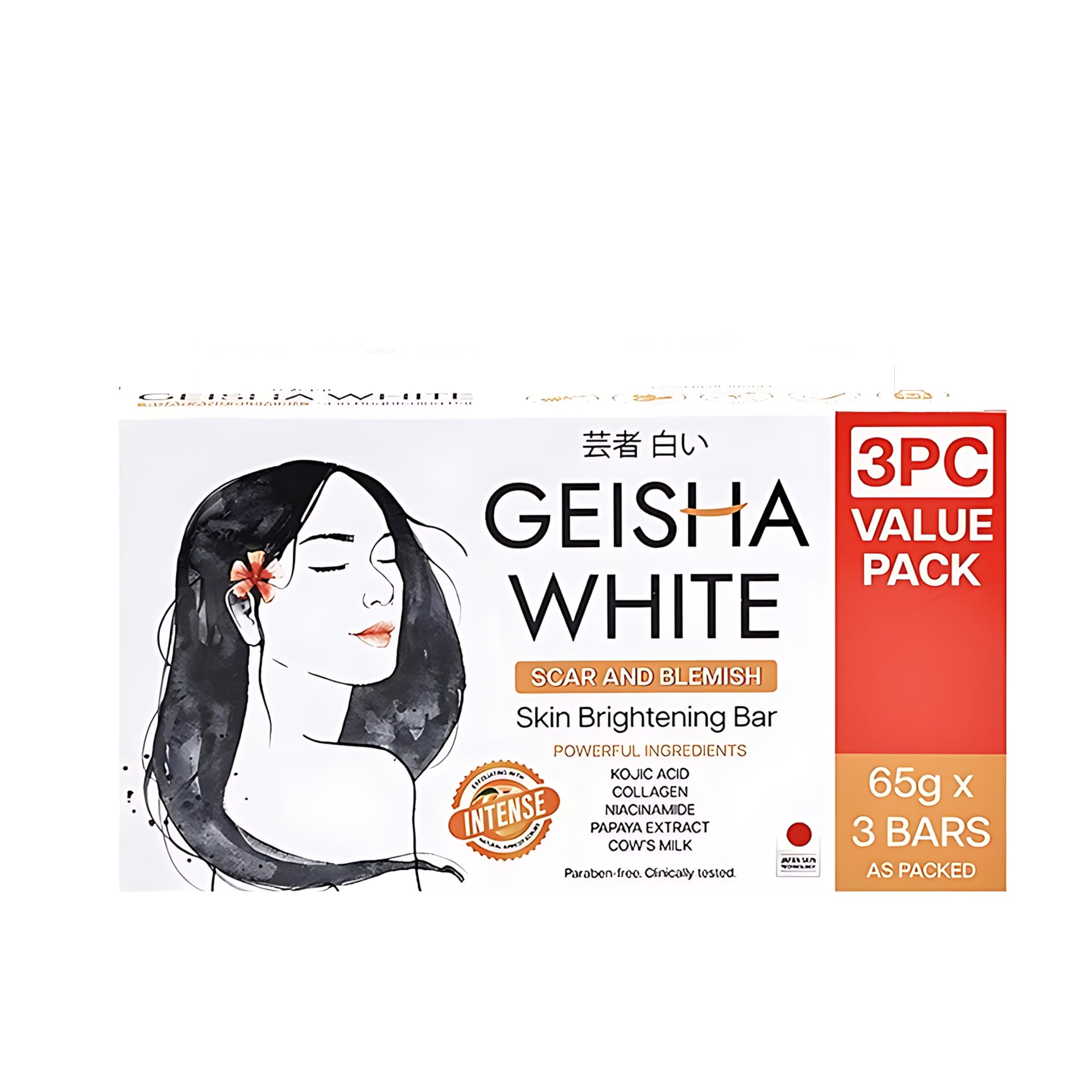 Geisha White INTENSE Scar and Blemish Skin Brightening Bar – 65g x 3 Value Pack