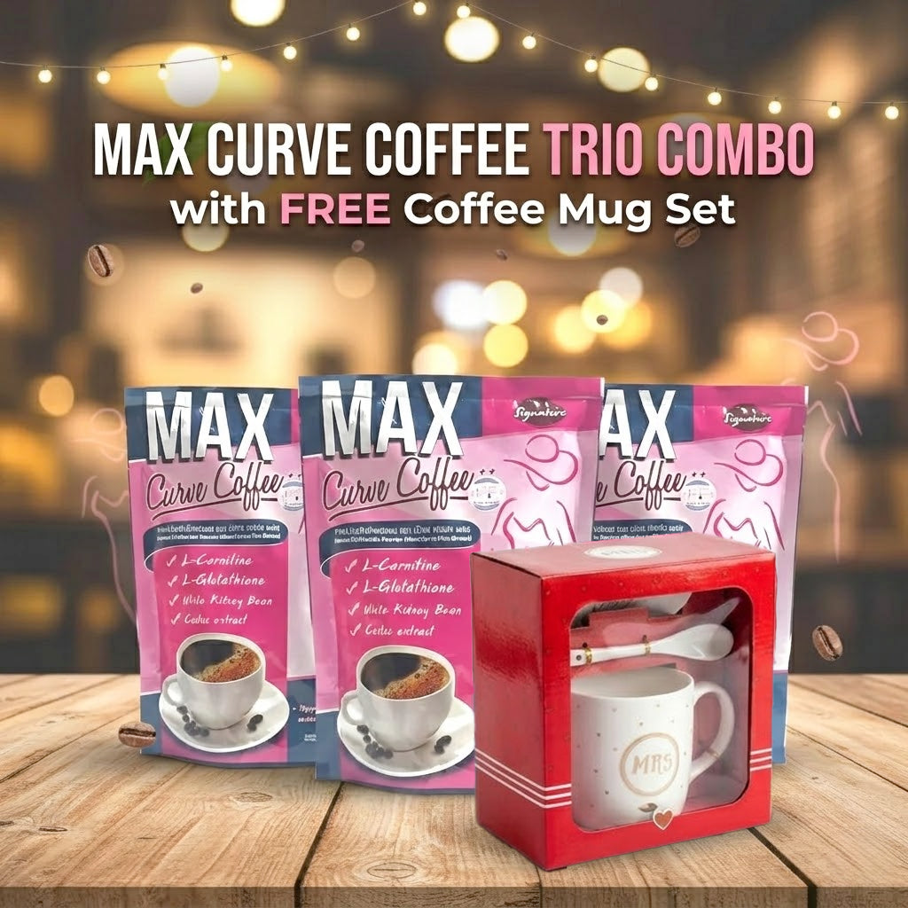 Max Curve Coffee Plus  Instant Coffee Mix Powder - 3 Pcs Combo + FREE Coffee Mug Set