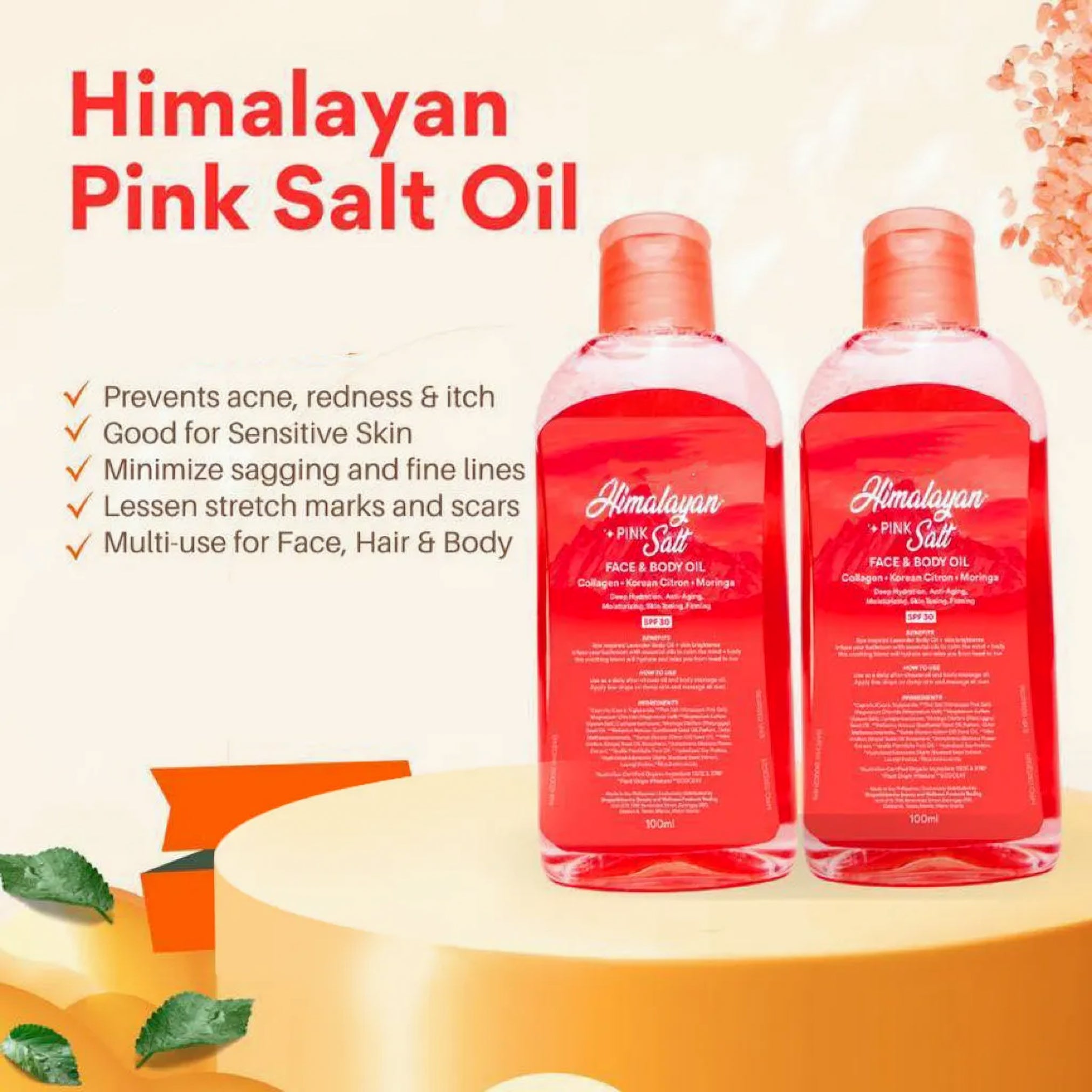 Bonita Himalayan Pink Salt Face & Body Oil with SPF 30 – Multi-Use Nourishing Oil (100ml)