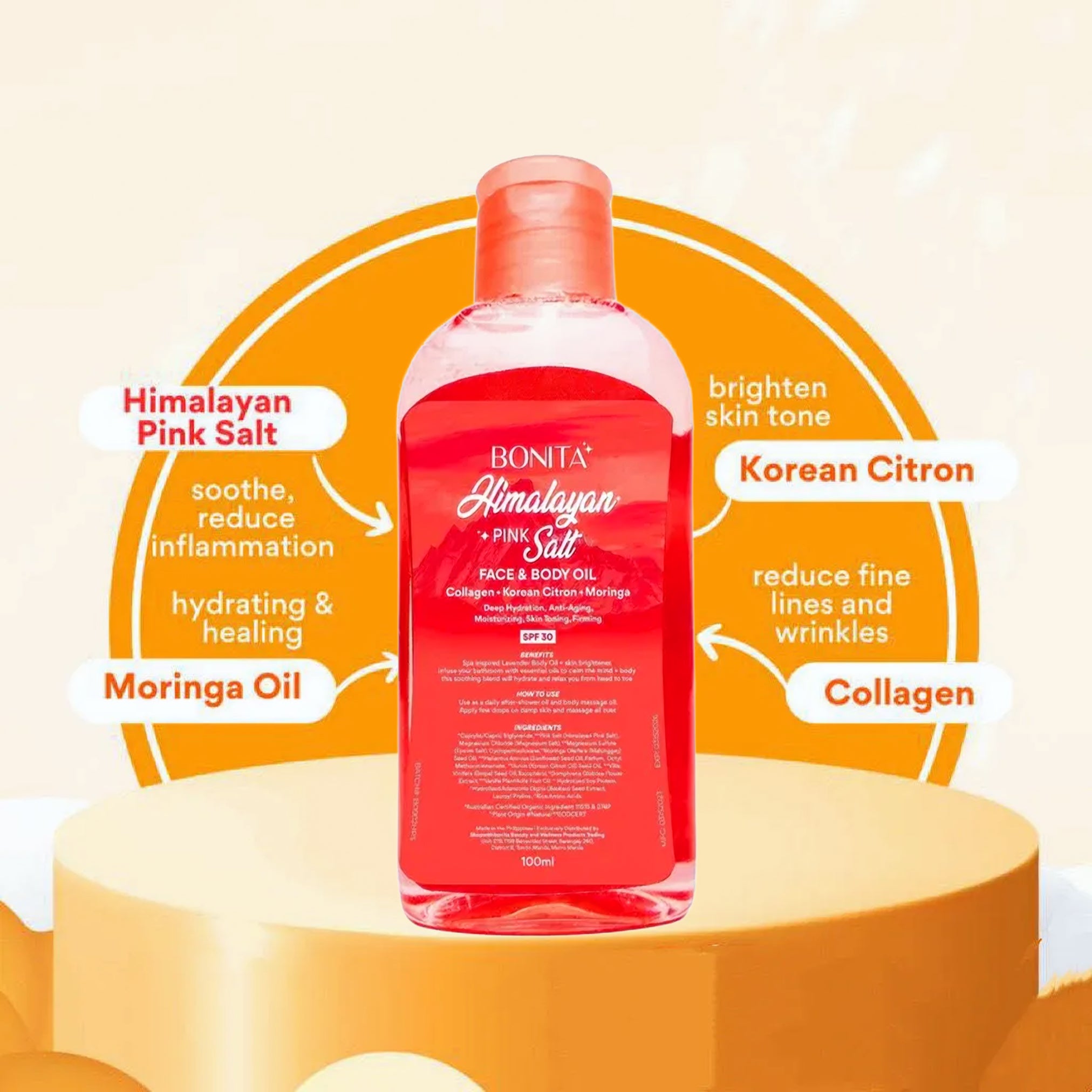 Bonita Himalayan Pink Salt Face & Body Oil with SPF 30 – Multi-Use Nourishing Oil (100ml)