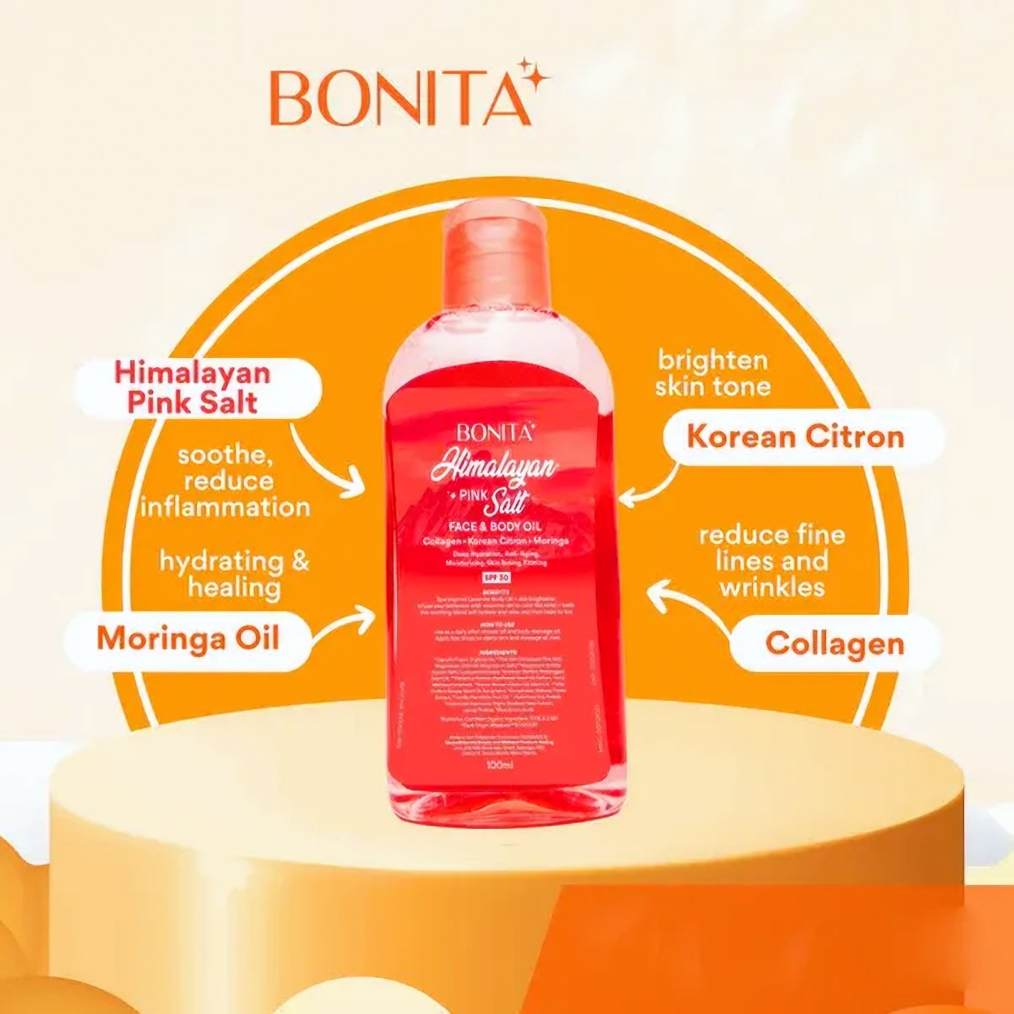 Angel’s Beautyline Bright Skin Himalayan Salt Soap (75g x 5) + Bonita Himalayan Pink Salt Face & Body Oil with SPF 30 – Combo Pack