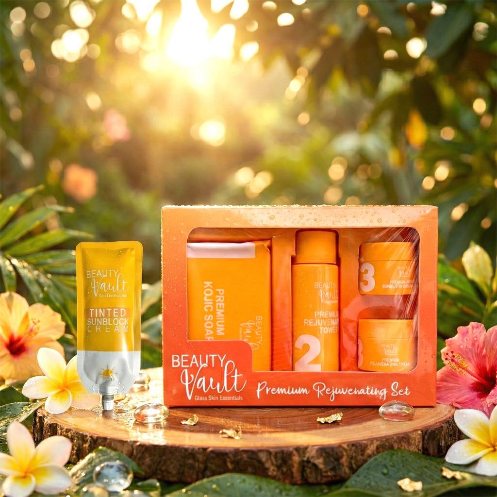Beauty Vault Premium Rejuvenating Set & Premium Tinted Sunblock SPF45 – 50g (Combo Pack)