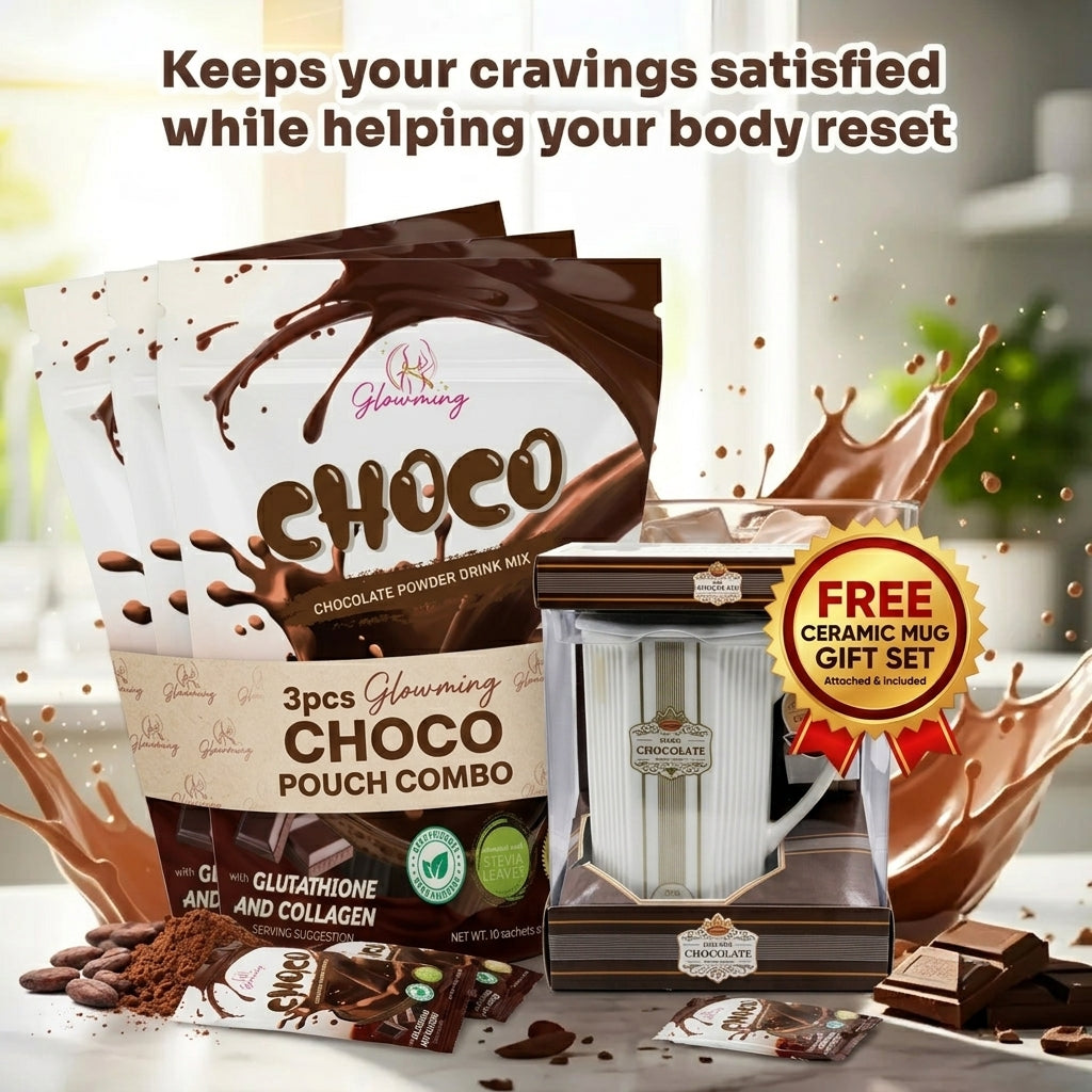 Glowming Choco Chocolate Powder Drink Mix 200g - 3Pcs Combo + FREE Ceramic Mug Gift Set