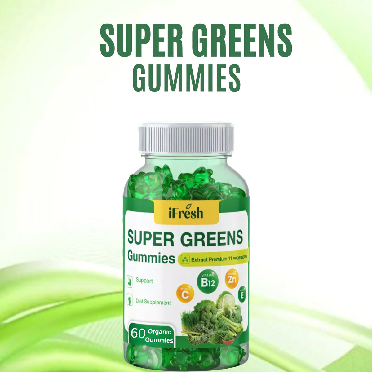 iFresh SUPER GREENS GUMMIES – Detox, Digestive Health & Immune Support (60 Gummies)