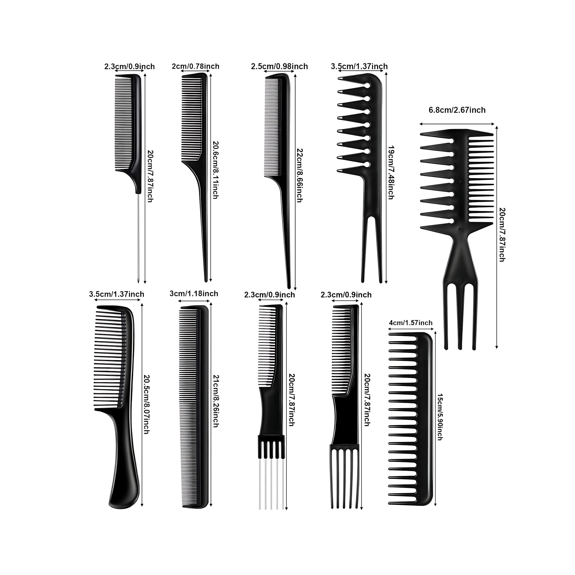 URBANMAC 10 Pc Professional Comb Kit – Durable & Versatile Hair Styling Set