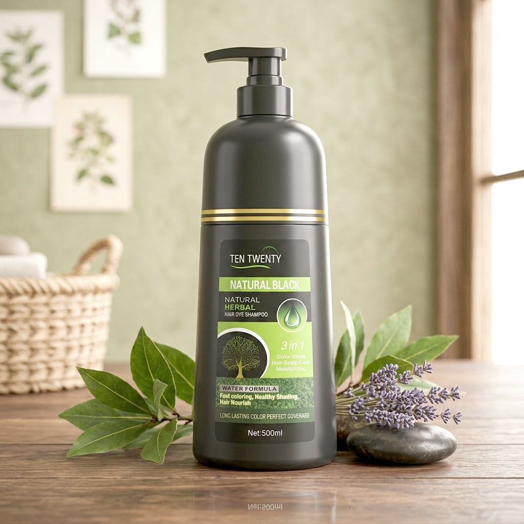 TEN TWENTY 3-in-1 Herbal Hair Dye Shampoo – Natural Black (500ml)