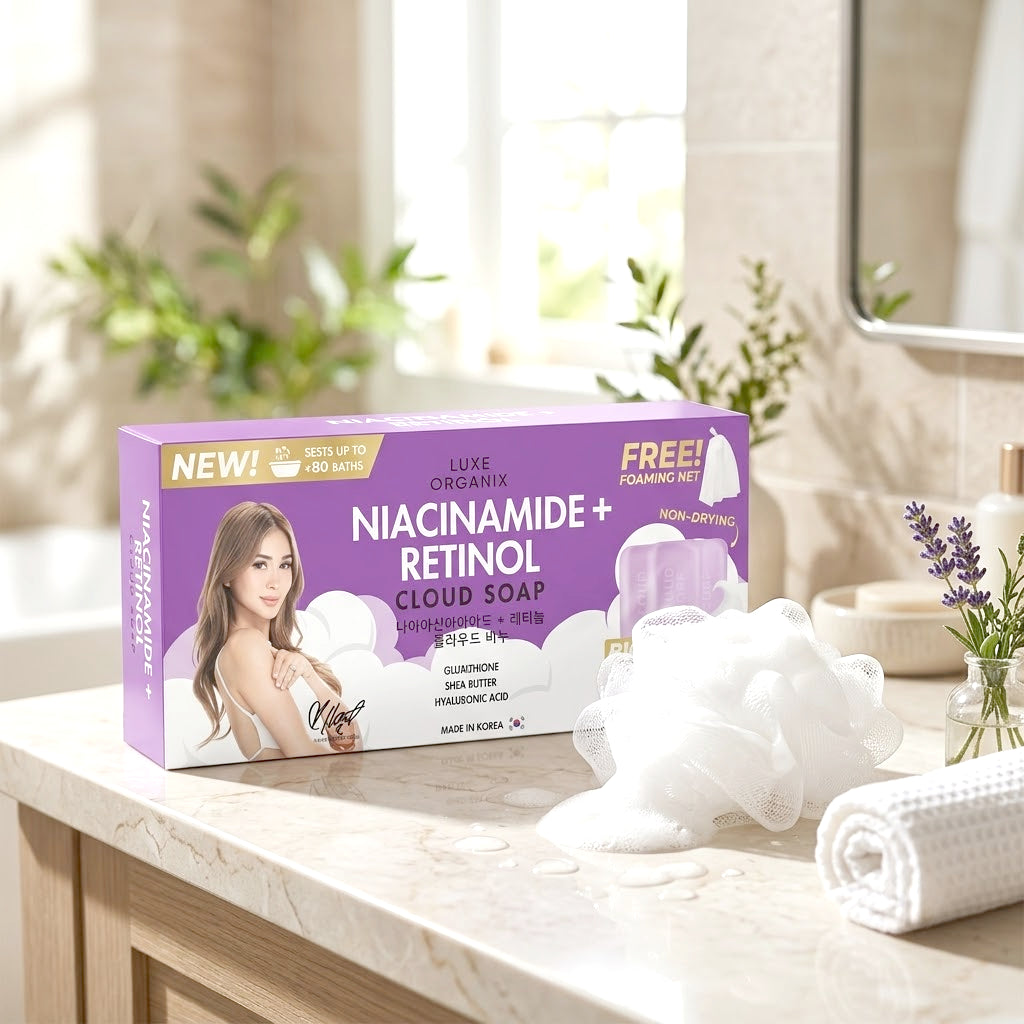 Luxe Organix Niacinamide + Retinol Cloud Soap – Eco Bundle Pack 3 x 80g
