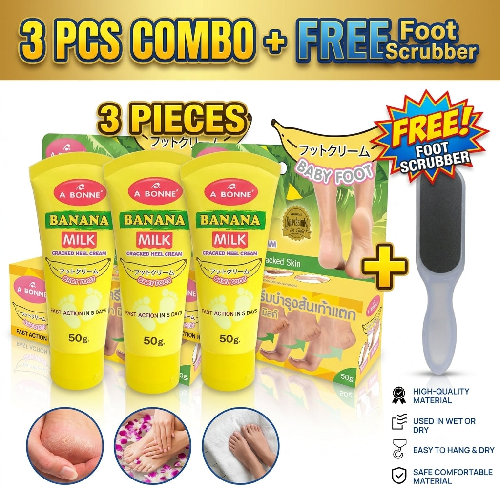 A Bonne Banana Milk Cracked Heel Cream – 50g (3 Pcs Combo + FREE Foot Scrubber)