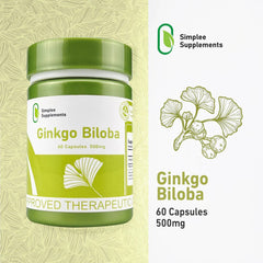 Simplee Ginkgo Biloba with Turmeric, Ashwagandha & Ginseng 500mg - 60 Capsules