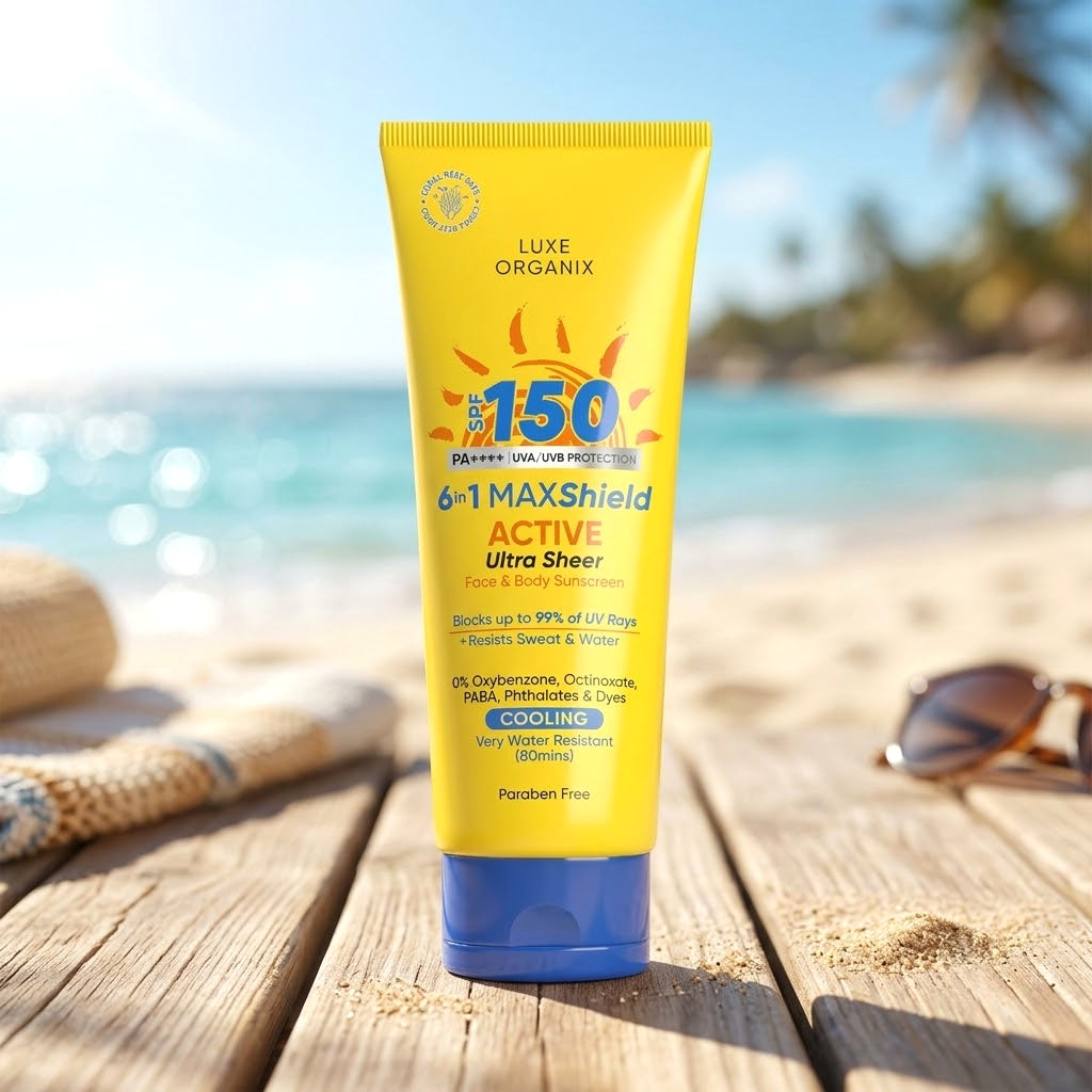 Luxe Organix 6-in-1 MAXShield Active Ultra Sheer Sunscreen SPF 150 – 100ml