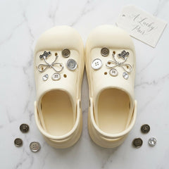 Chunky Platform Clogs with Silver Charms & Bows- slipper