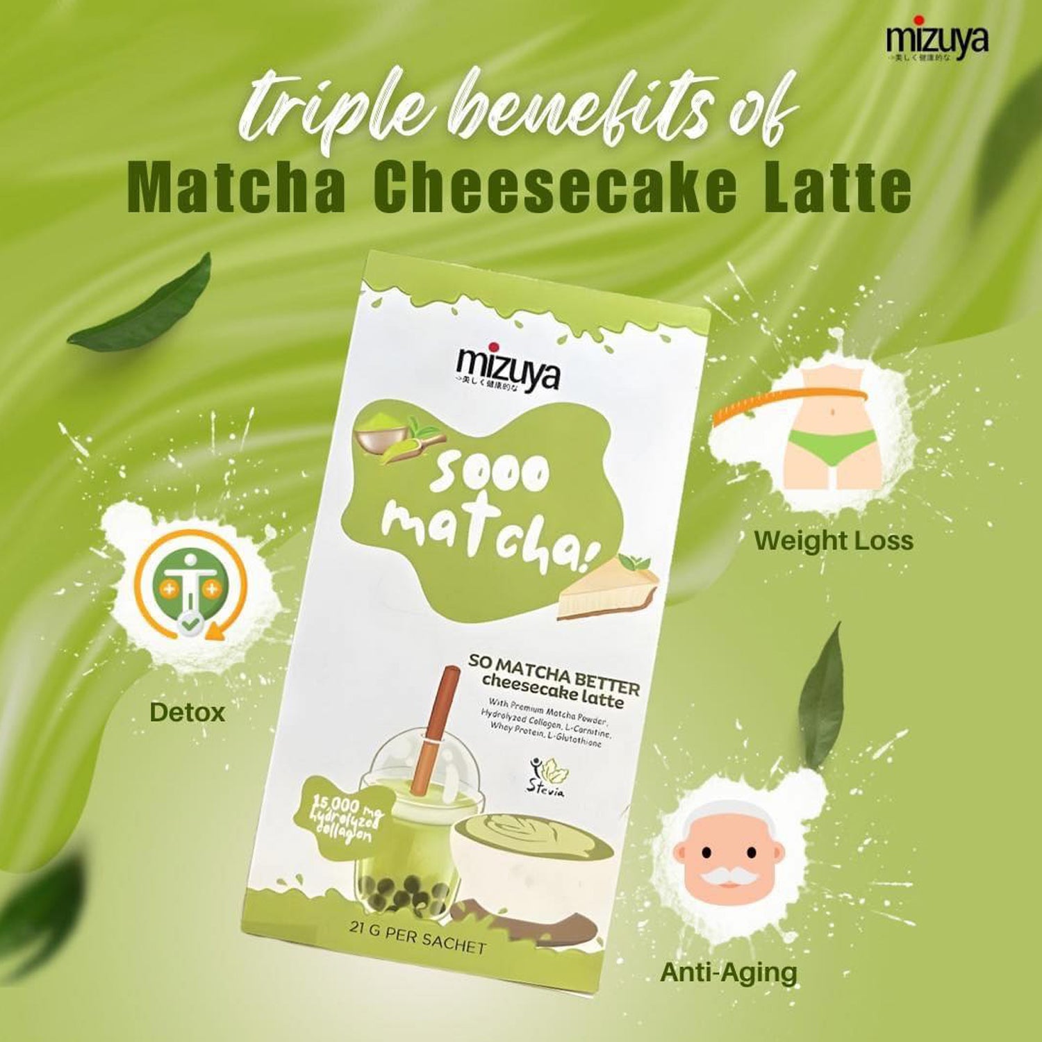 Mizuya Sooo Matcha Better Cheesecake Latte - 21g × 10 Sachets