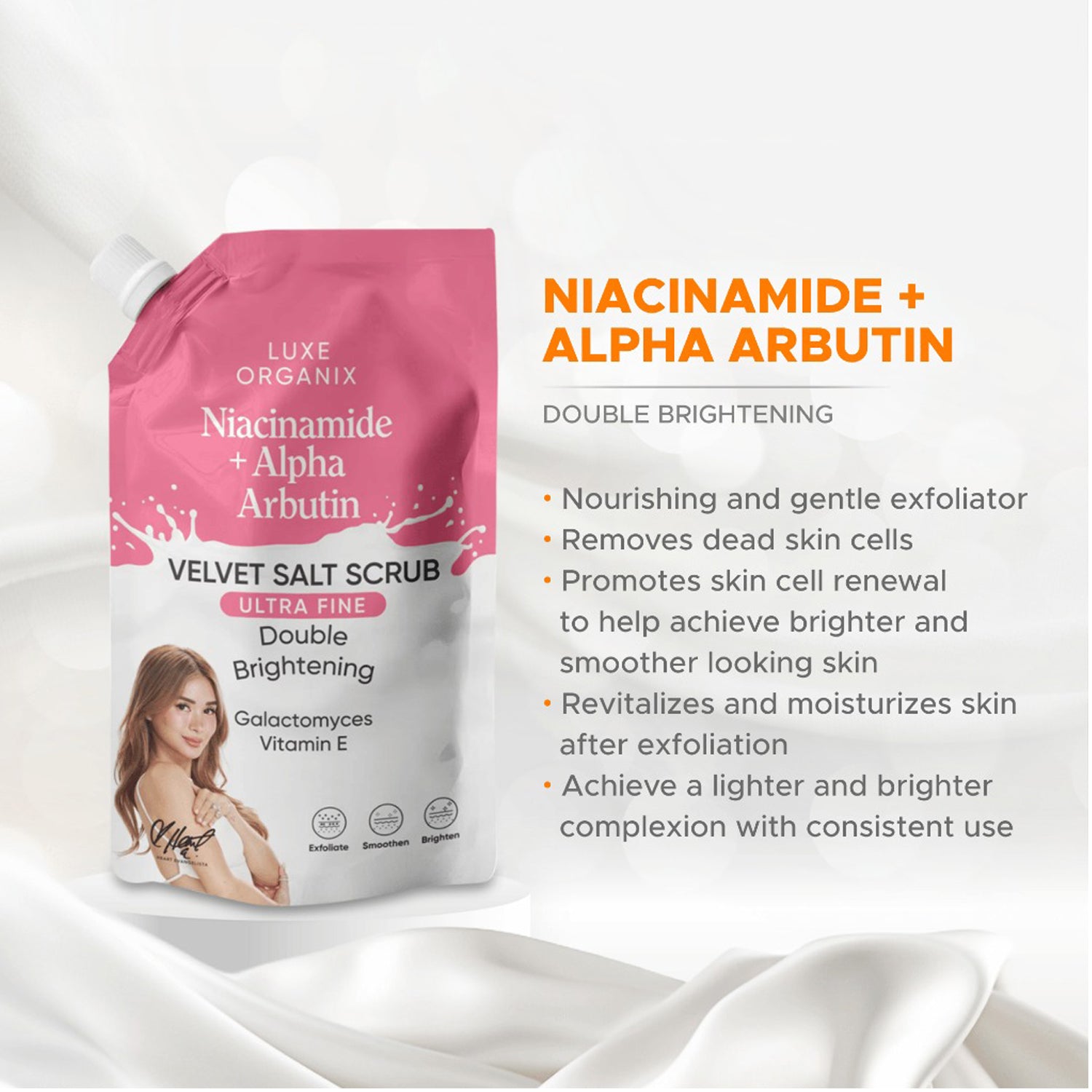 Luxe Organix Niacinamide + Alpha Arbutin Velvet Salt Scrub - 300g