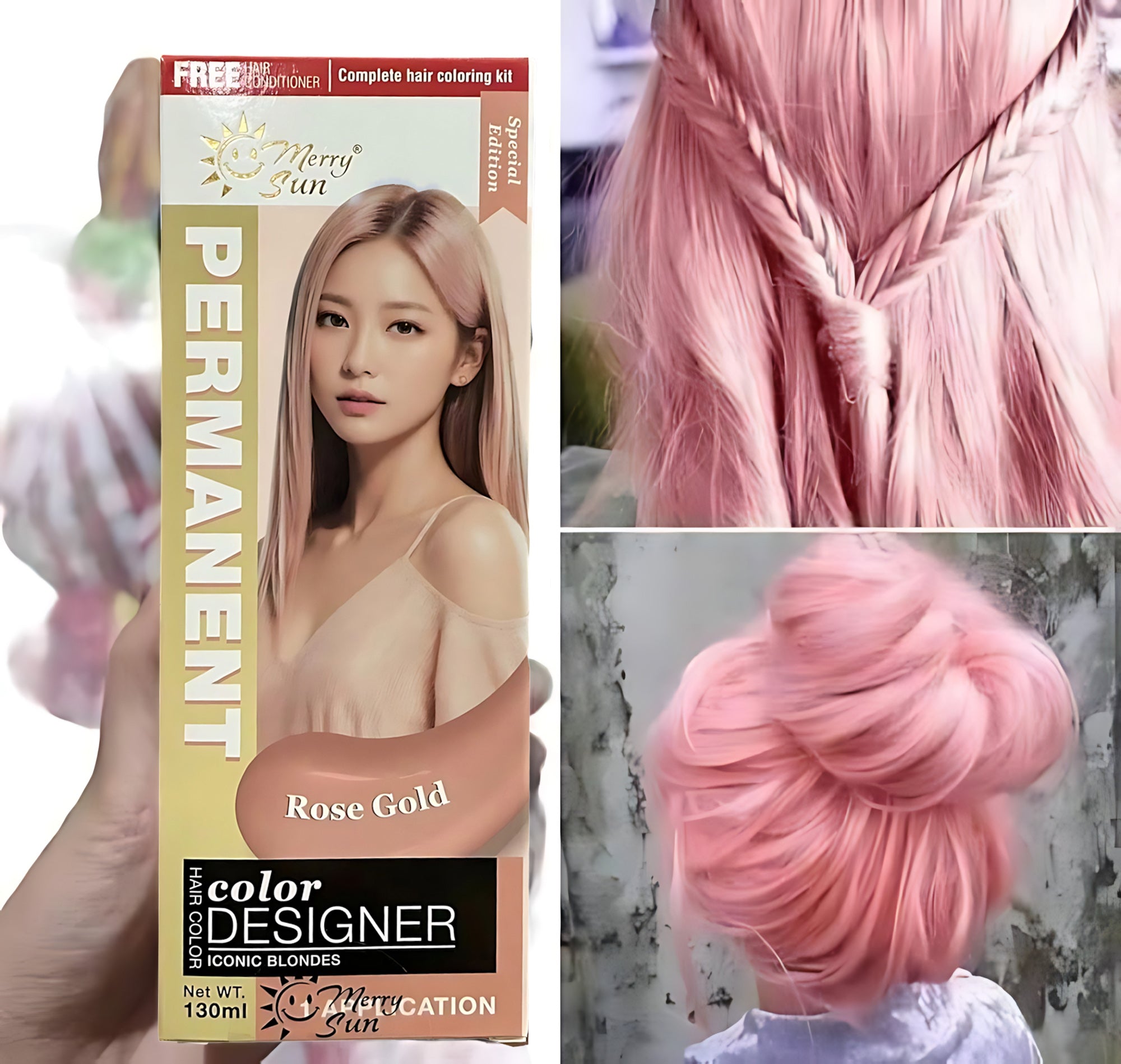 130m Color MerrySun Permanent Hair Color – Rose Gold (Complete Coloring Kit, 130m ...