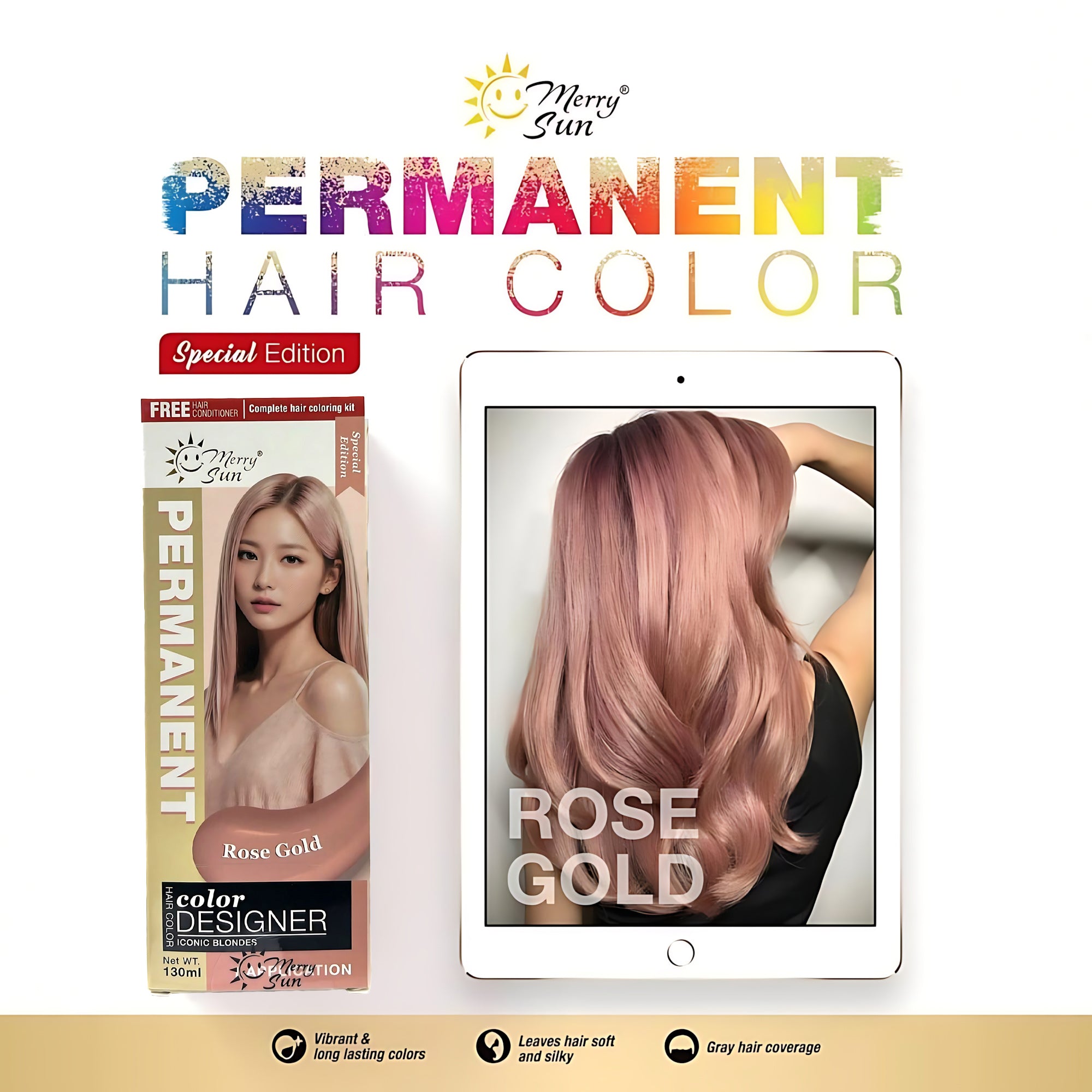 MerrySun Permanent Hair Color – Rose Gold (Complete Coloring Kit, 130ml)