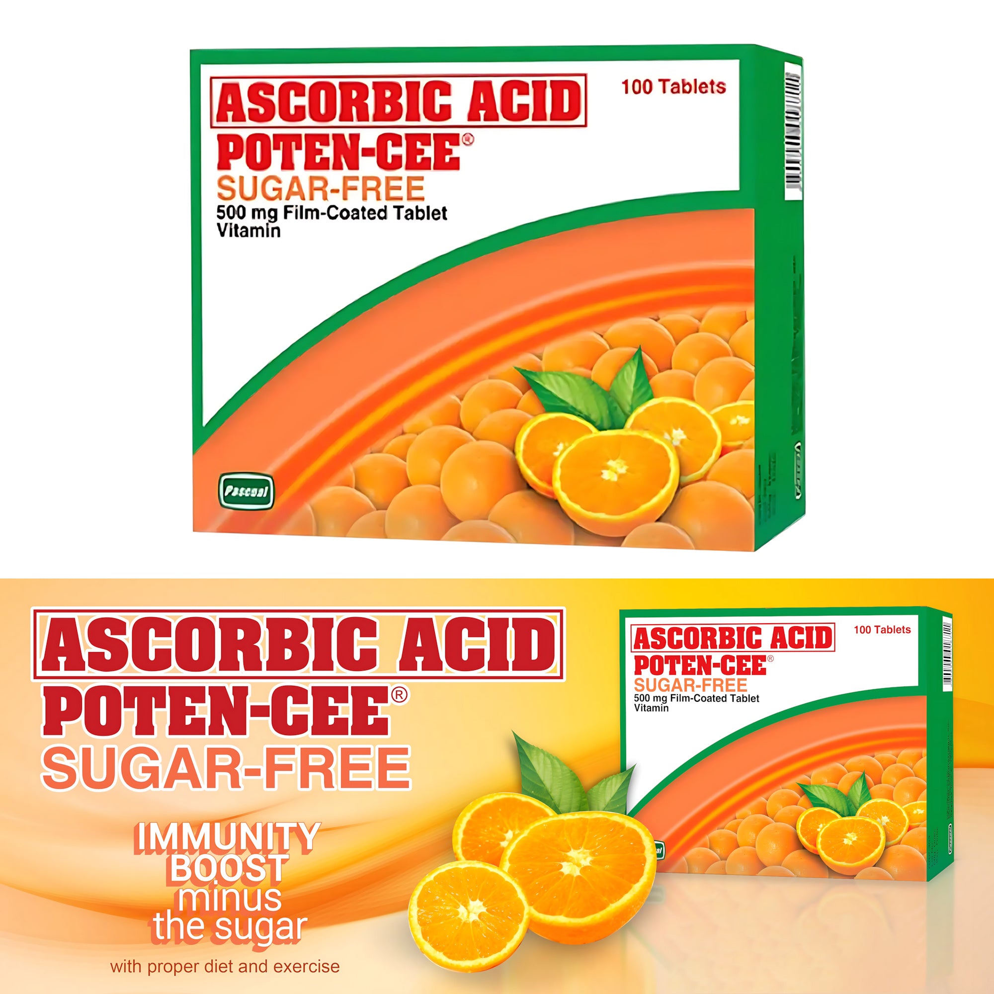 Ascorbic Acid Poten-Cee Sugar-Free 500mg Film-Coated (Vitamin C) Tablets – 100 Tablets