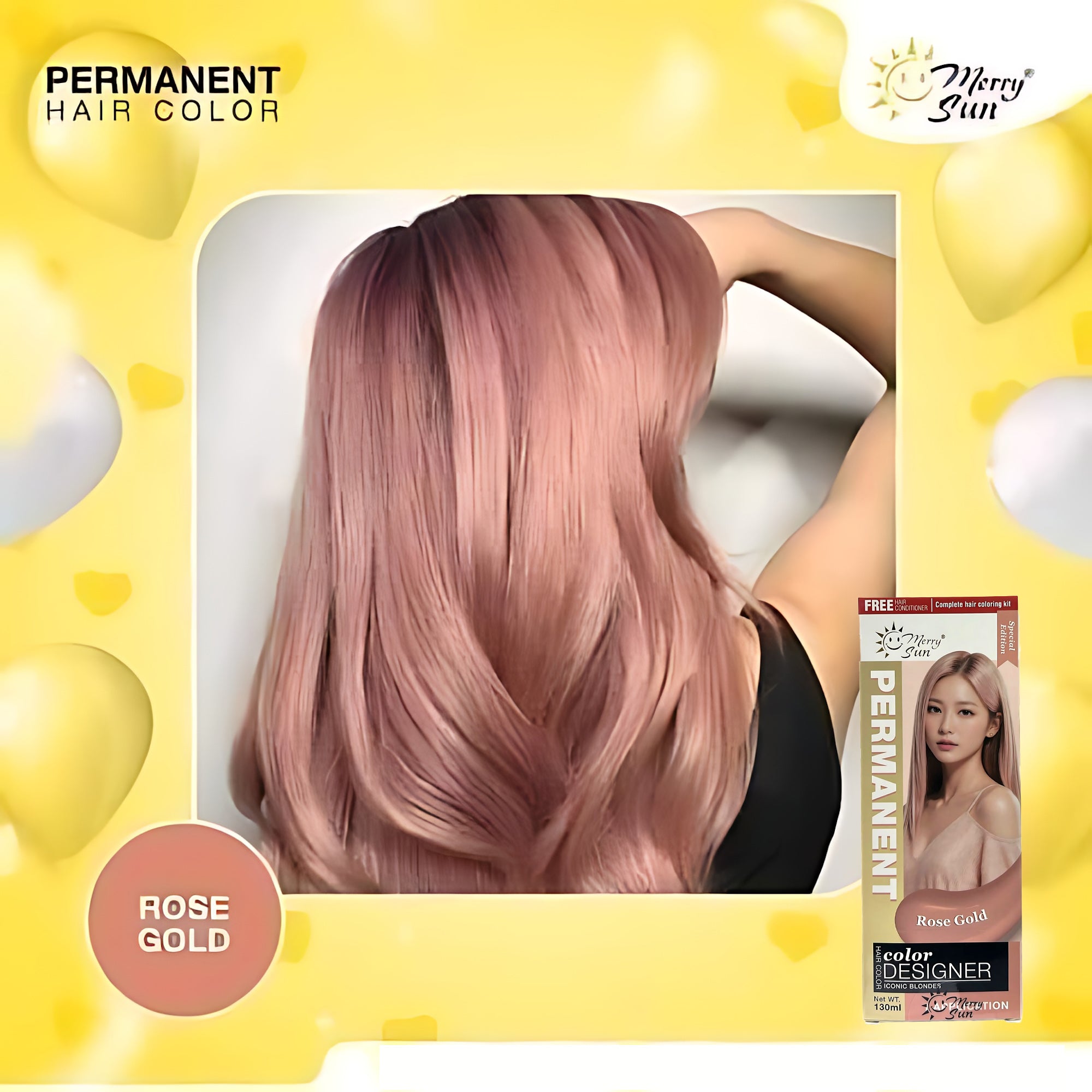 MerrySun Permanent Hair Color – Rose Gold (Complete Coloring Kit, 130ml)