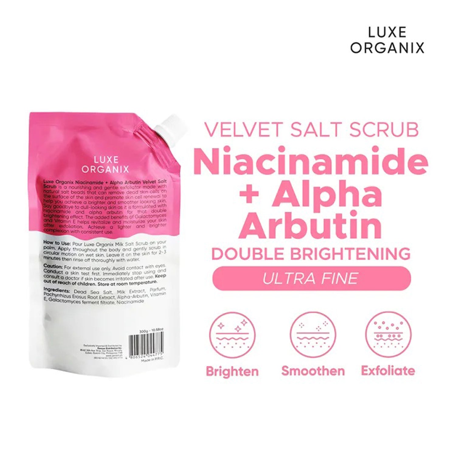 Luxe Organix Niacinamide + Alpha Arbutin Velvet Salt Scrub - 300g