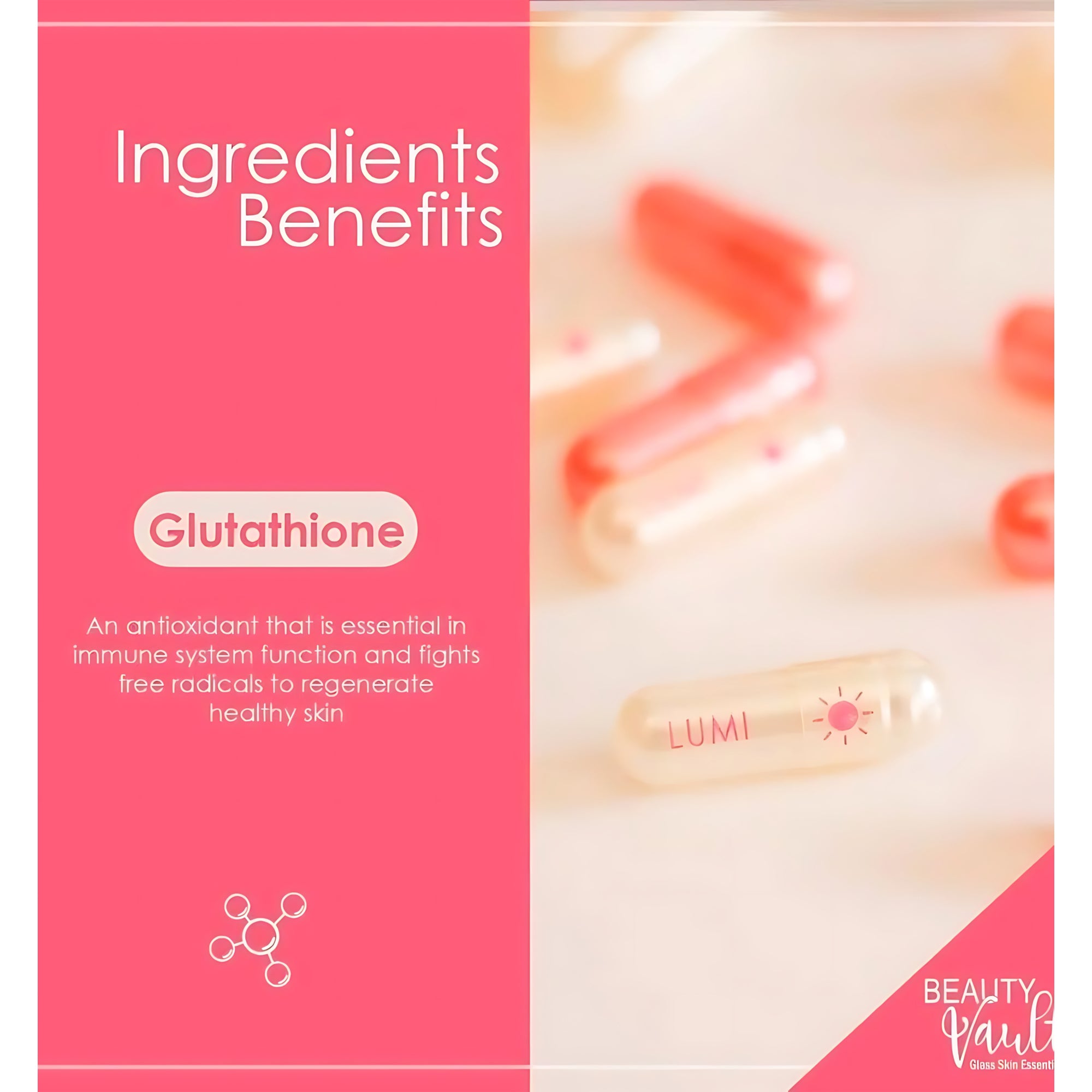 lumi glutathione content Beauty Vault BEAUTY VAULT 24H Capsules (Made in Japan) 60 Capsules Dietary Supplement with Glutathione, Sunbiot Protein & Boodlive Collagen for Skin Brightening & Daily Beauty Support SwitzMark Lumi Gluta Tablet for