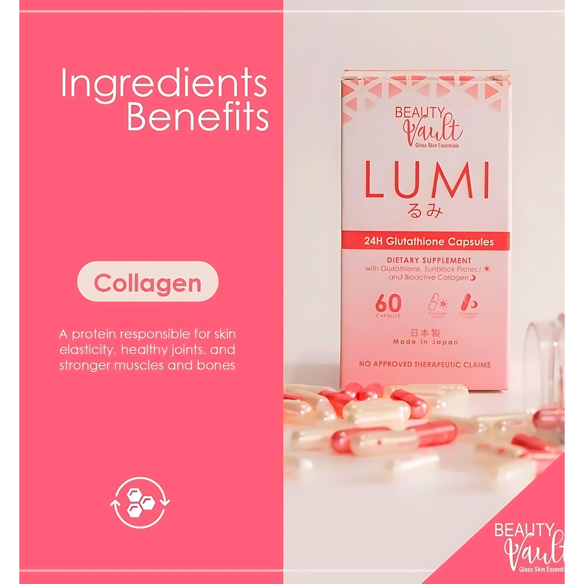 beauty vault lumi 24h glutathione capsules is effective All in one capsule! Subok na at napatunayan na ng LUMI 24H GLUTATHIONE CAPSULES BY
