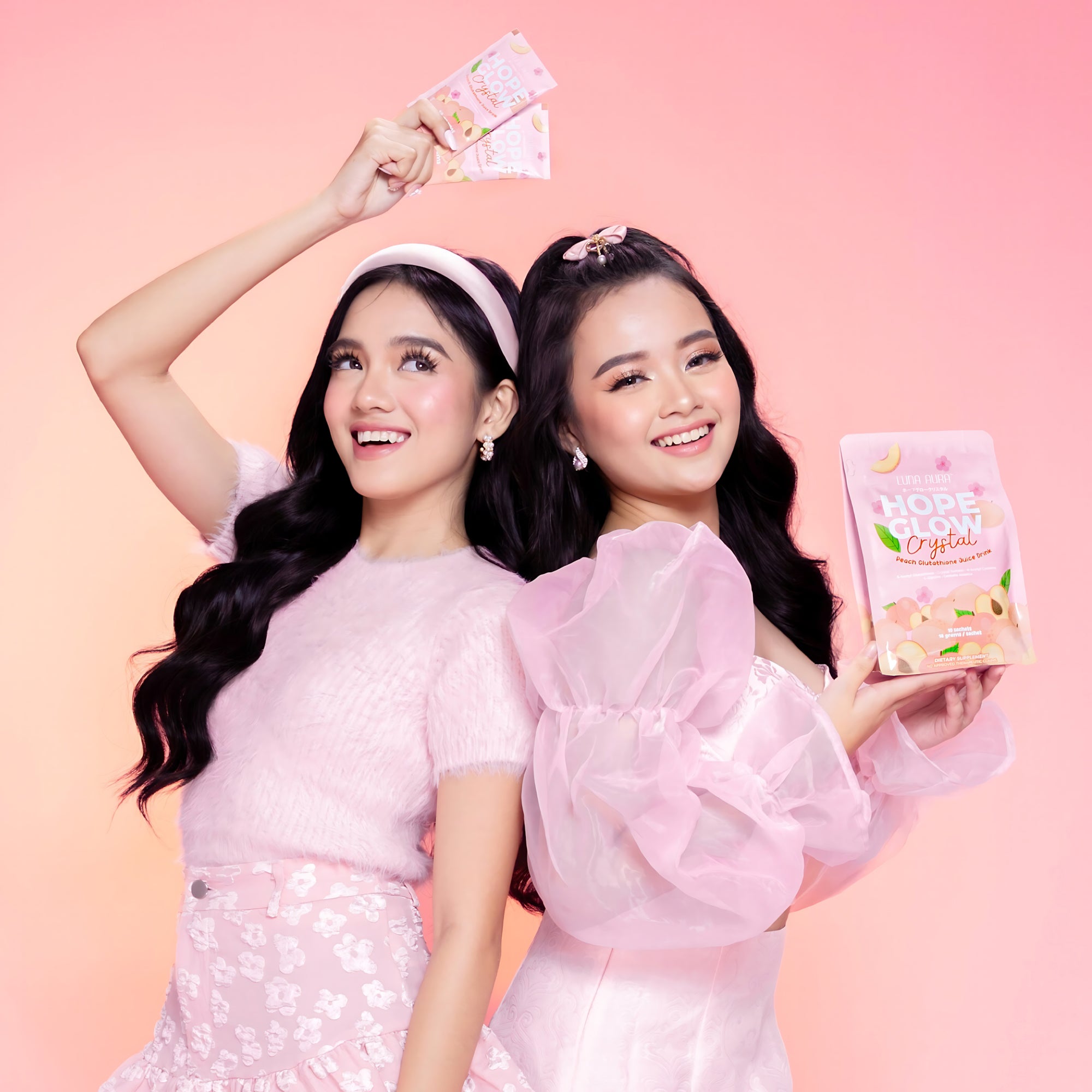Luna Aura Hope Glow Crystal Peach Glutathione Juice Drink – 10 Sachets (18g each)